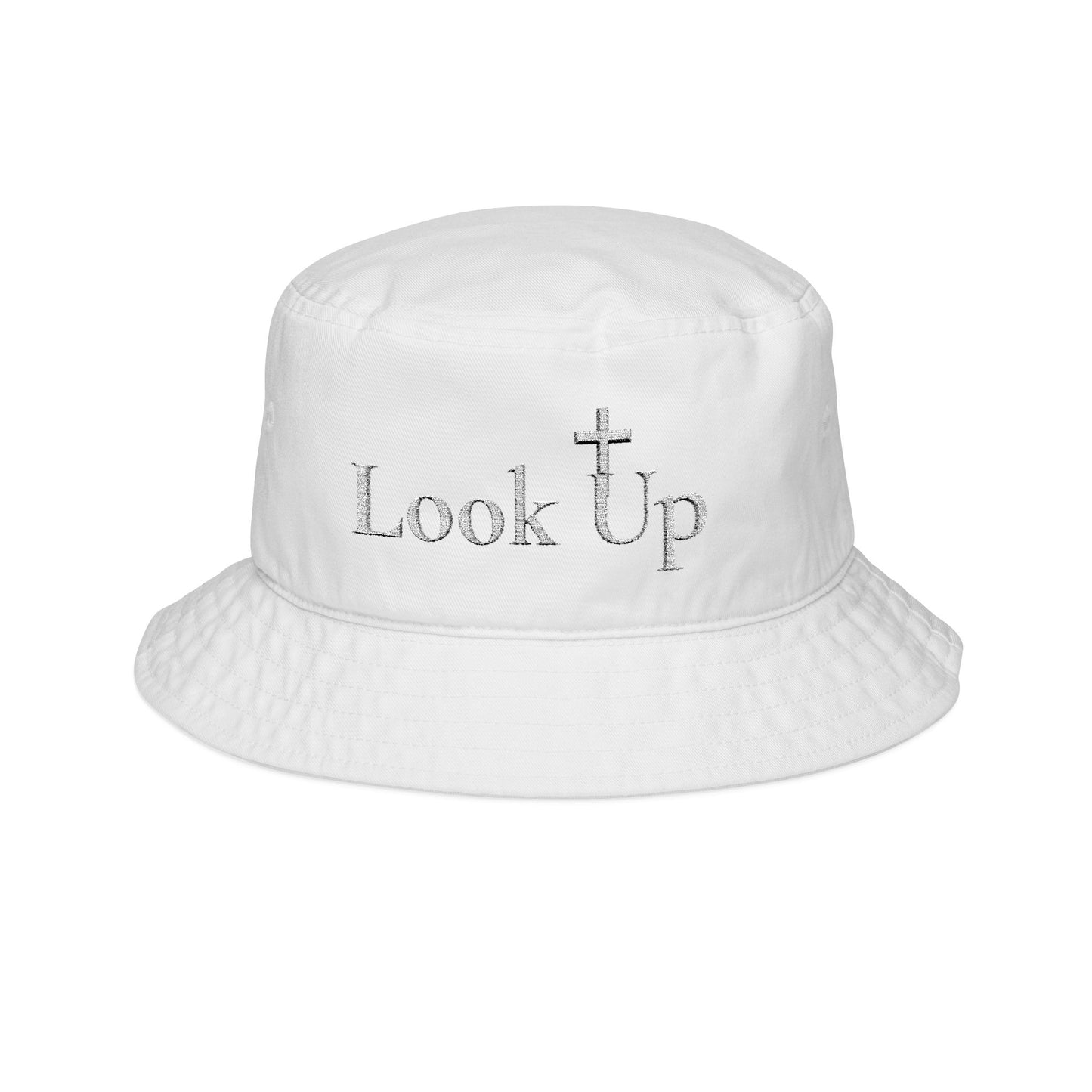Look Up Embroidered Bucket Hat — Faith-Inspired Cross Hat for Christian Gifts