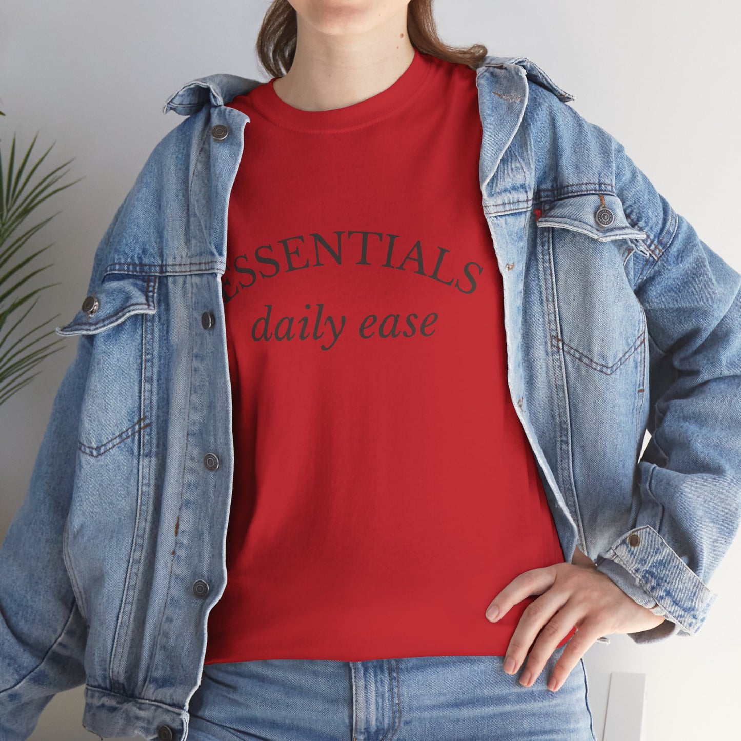 Essentials Embroidered Unisex Heavy Cotton Tee | Daily Ease Curved Text T-Shirt | Minimalist Everyday Shirt