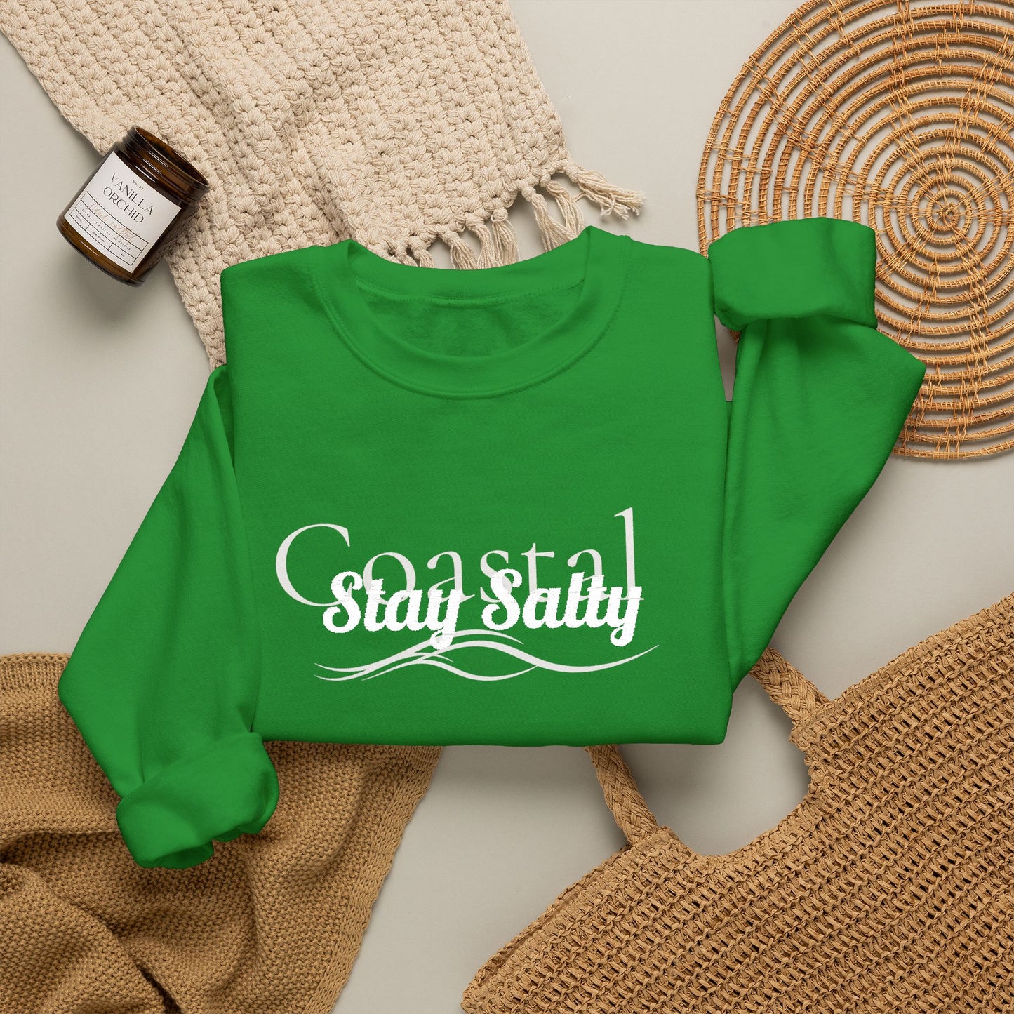 Personalize Embroidered crewneck Sweatshirt — Use your own words on front and left sleeve