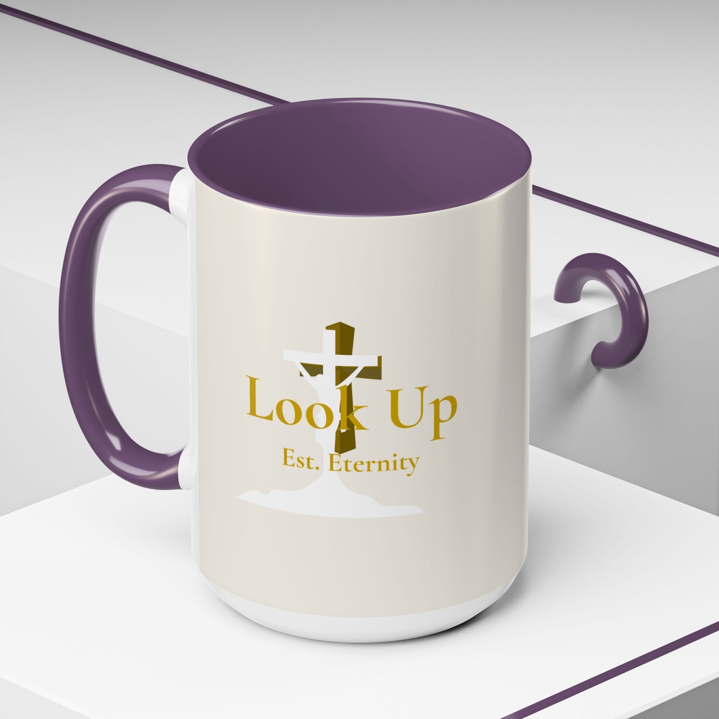 Look Up Est. Eternity Accent Coffee Mug with Cross – 11 oz & 15 oz