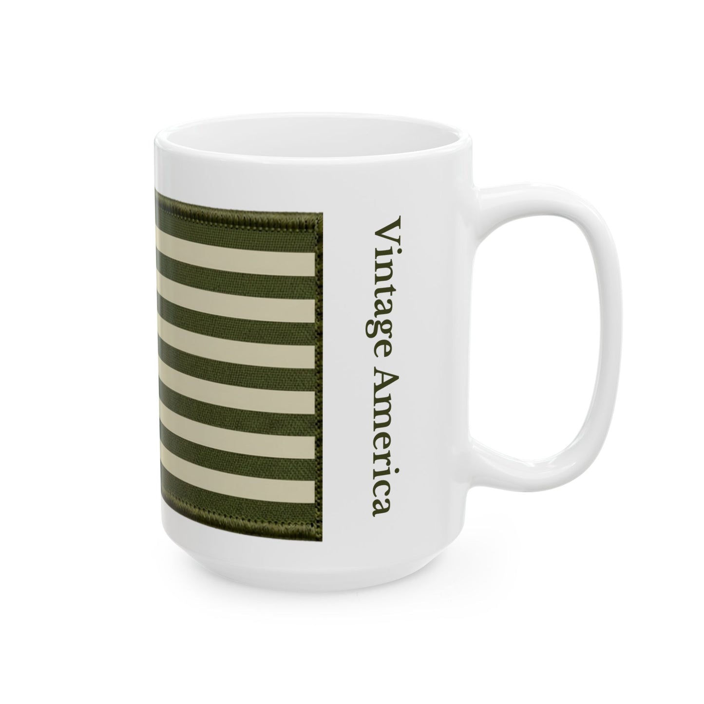 Vintage America Flag Mug – Minimal Americana Coffee Cup – Heritage Style 15oz Ceramic Mug