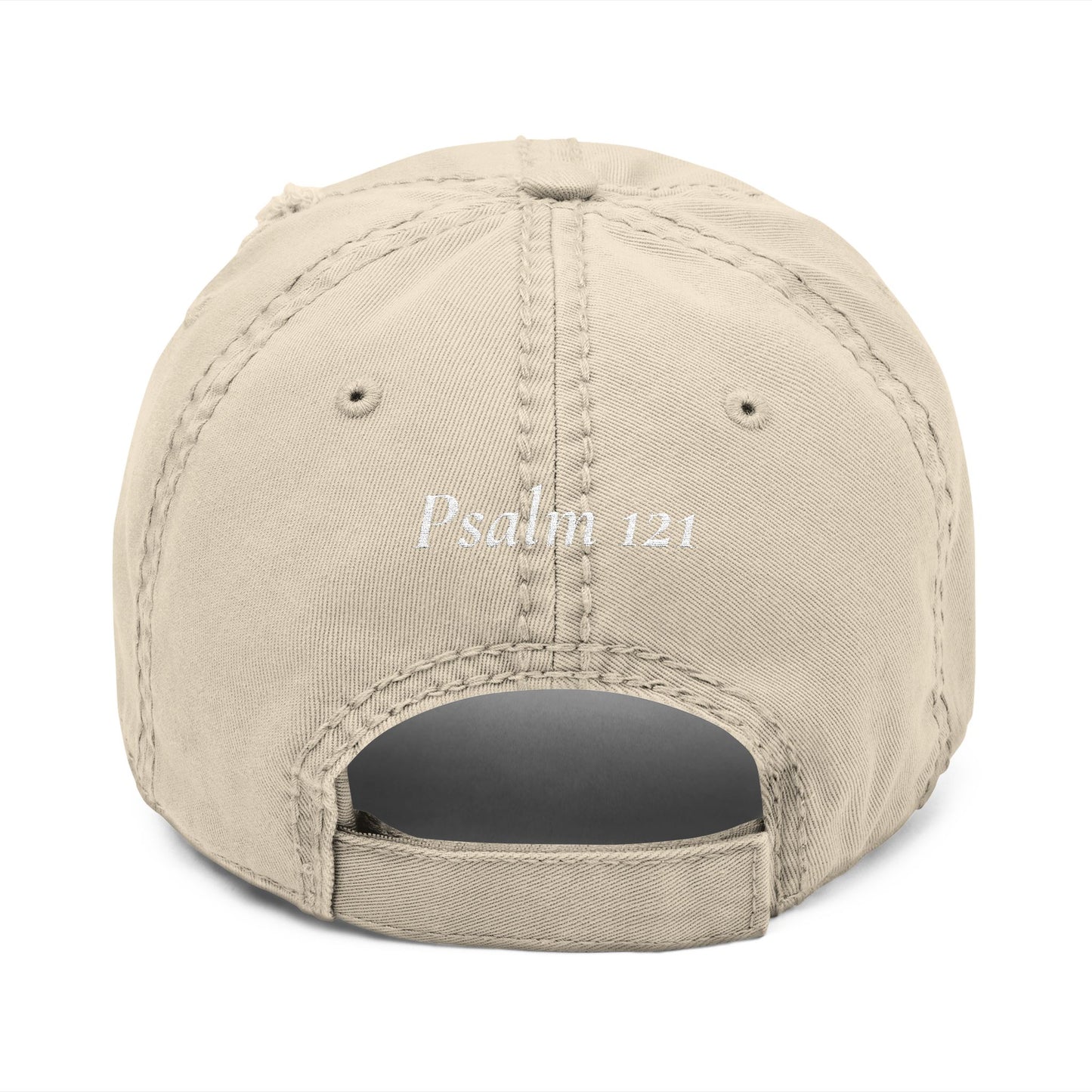 Embroidered Distressed Dad Hat - “Look Up” Front & Psalm 121 Back