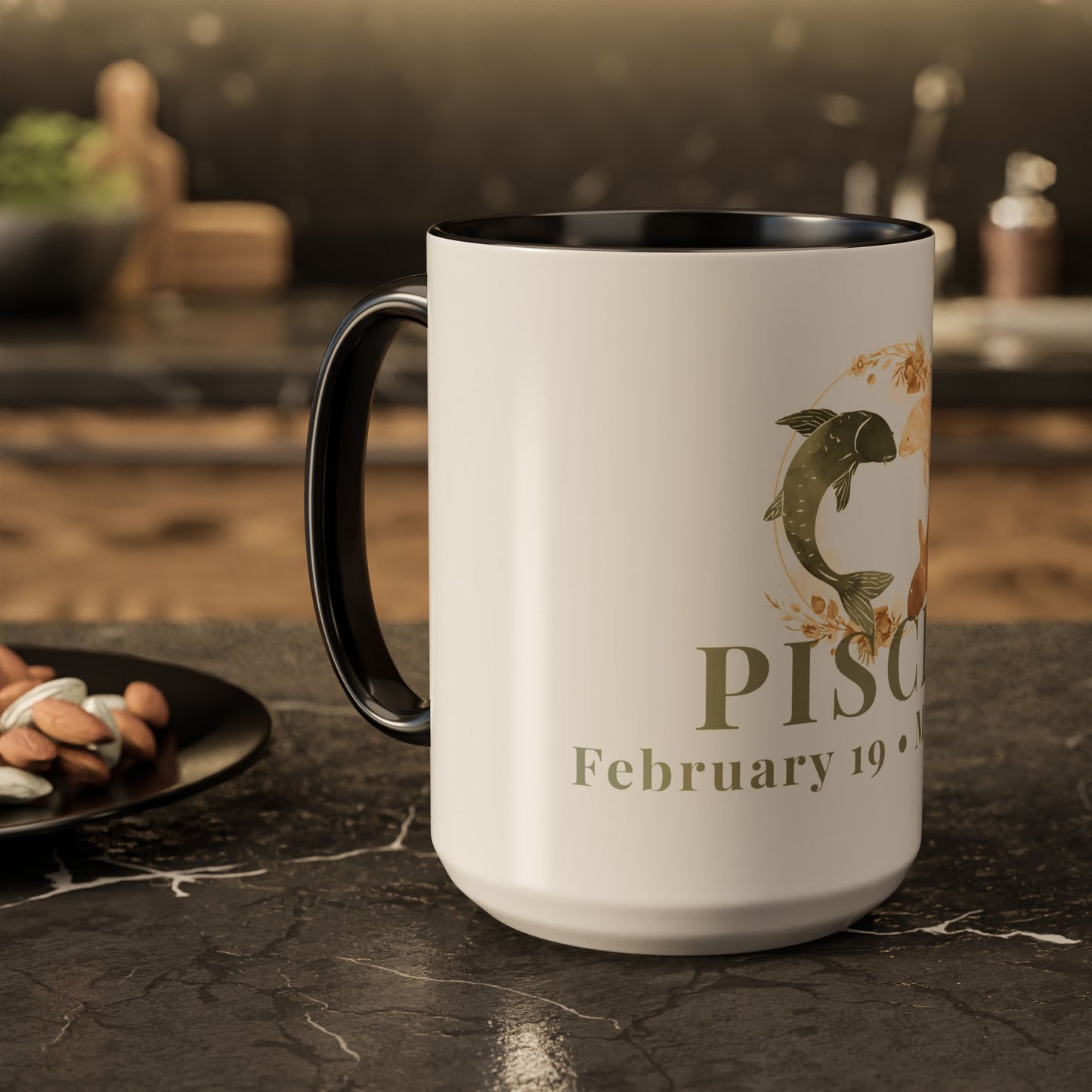 Pisces Zodiac Mug - February 19 - March 20 Astrology Coffee Cup - Two flowing fish Zodiac Sign Mug - 15 oz.