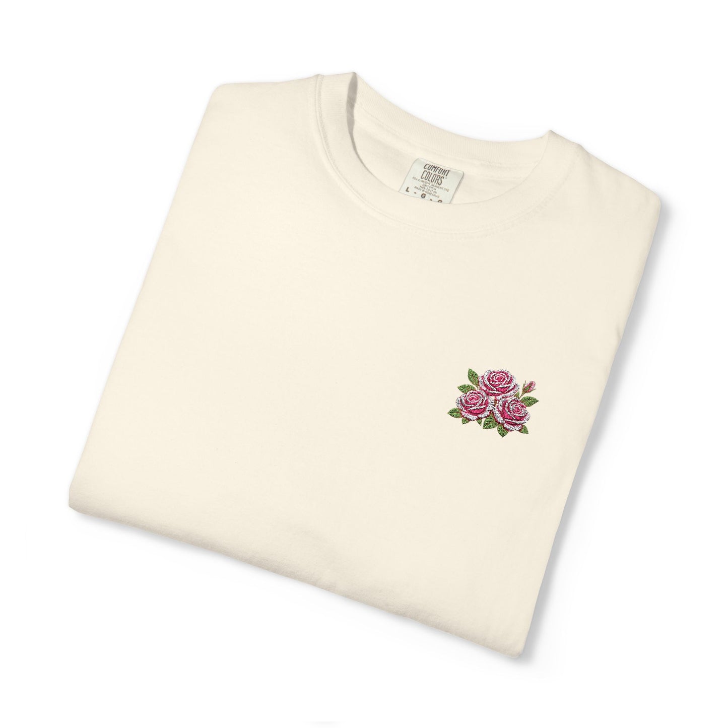 Simple Rose Bouquet Embroidered T-Shirt with Sleeve Detail