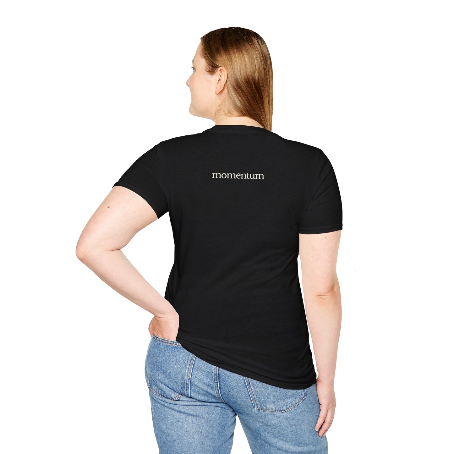 think < do > Unisex Softstyle T-Shirt | Minimalist Inspirational Tee with Momentum Back Detail