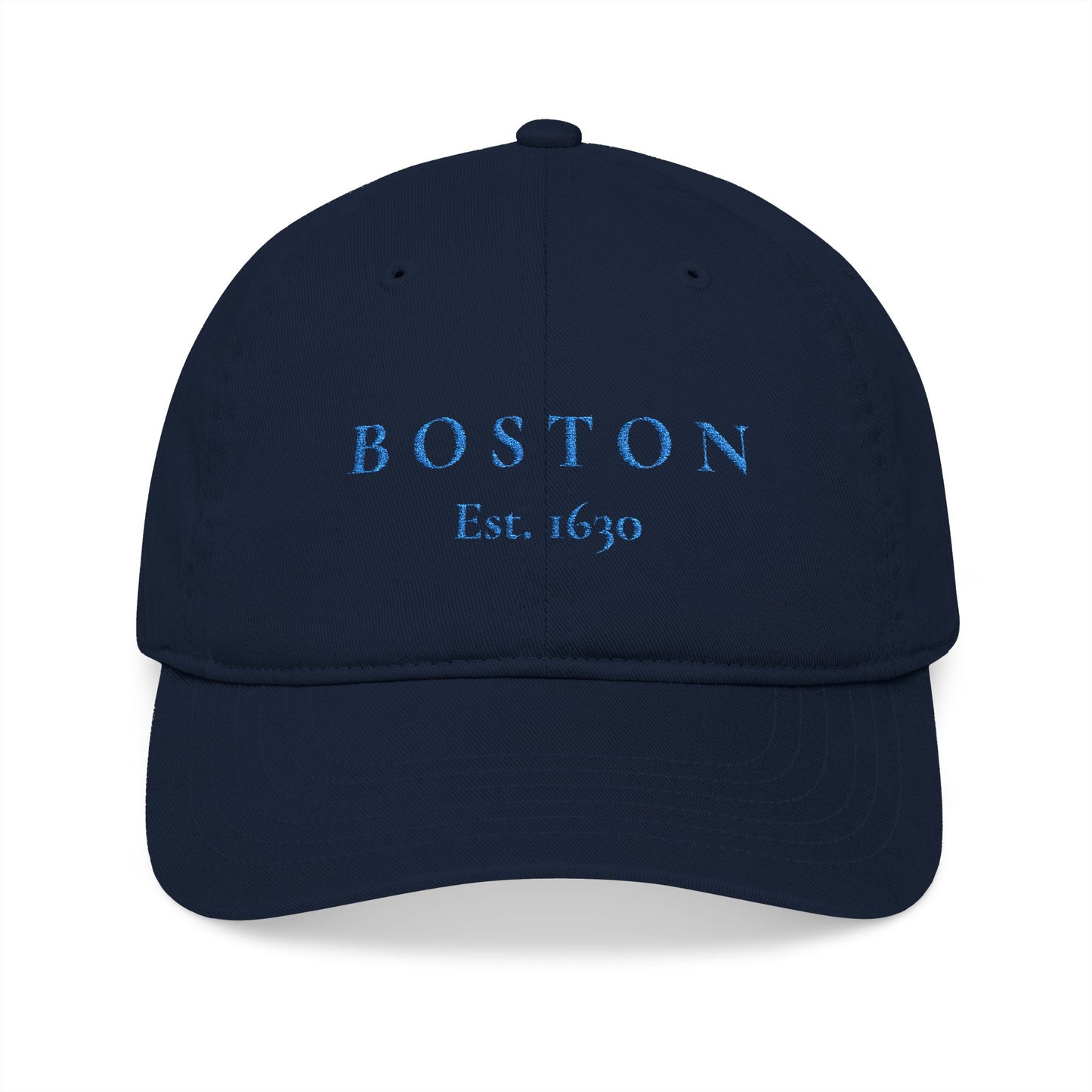 Boston Embroidered Baseball Cap — "BOSTON Est. 1630" Organic Cotton Hat