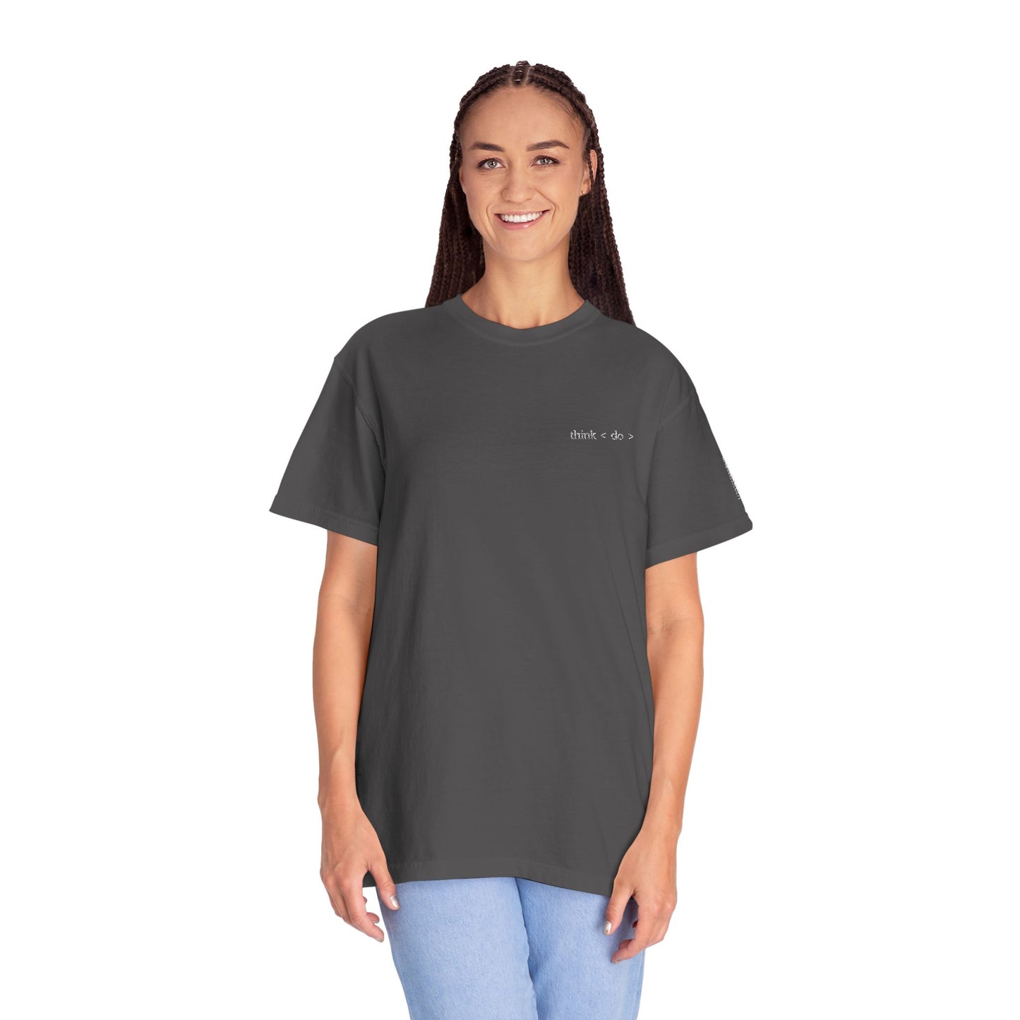 Think < Do > Embroidered Unisex T-Shirt | Minimalist Everyday Tee | Ivory Thread