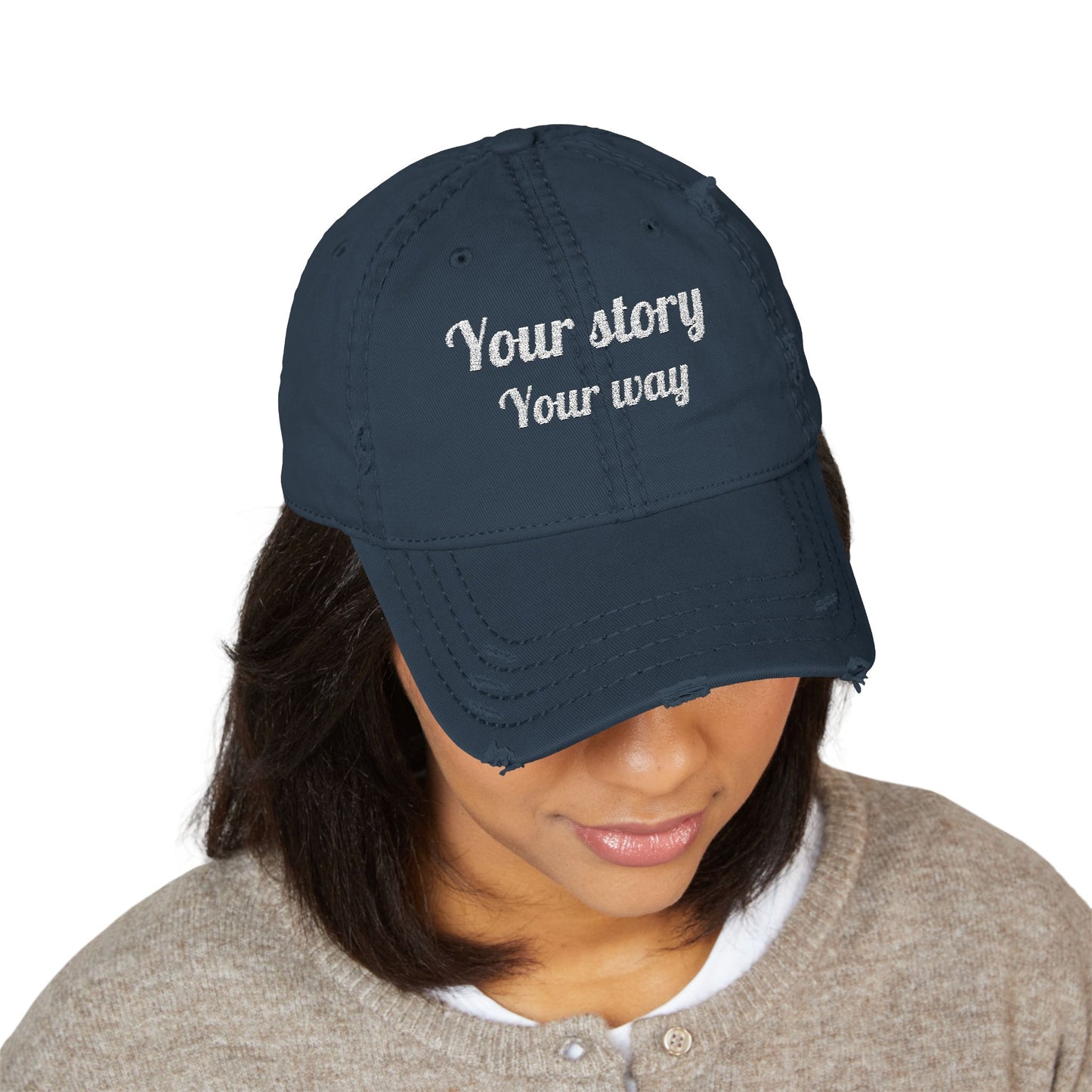 Personalized Embroidered Distressed Dad Hat | Custom Text Vintage Cap | Your Story Your Way | Beach Town, Name or Phrase Hat | Up to 15 Characters