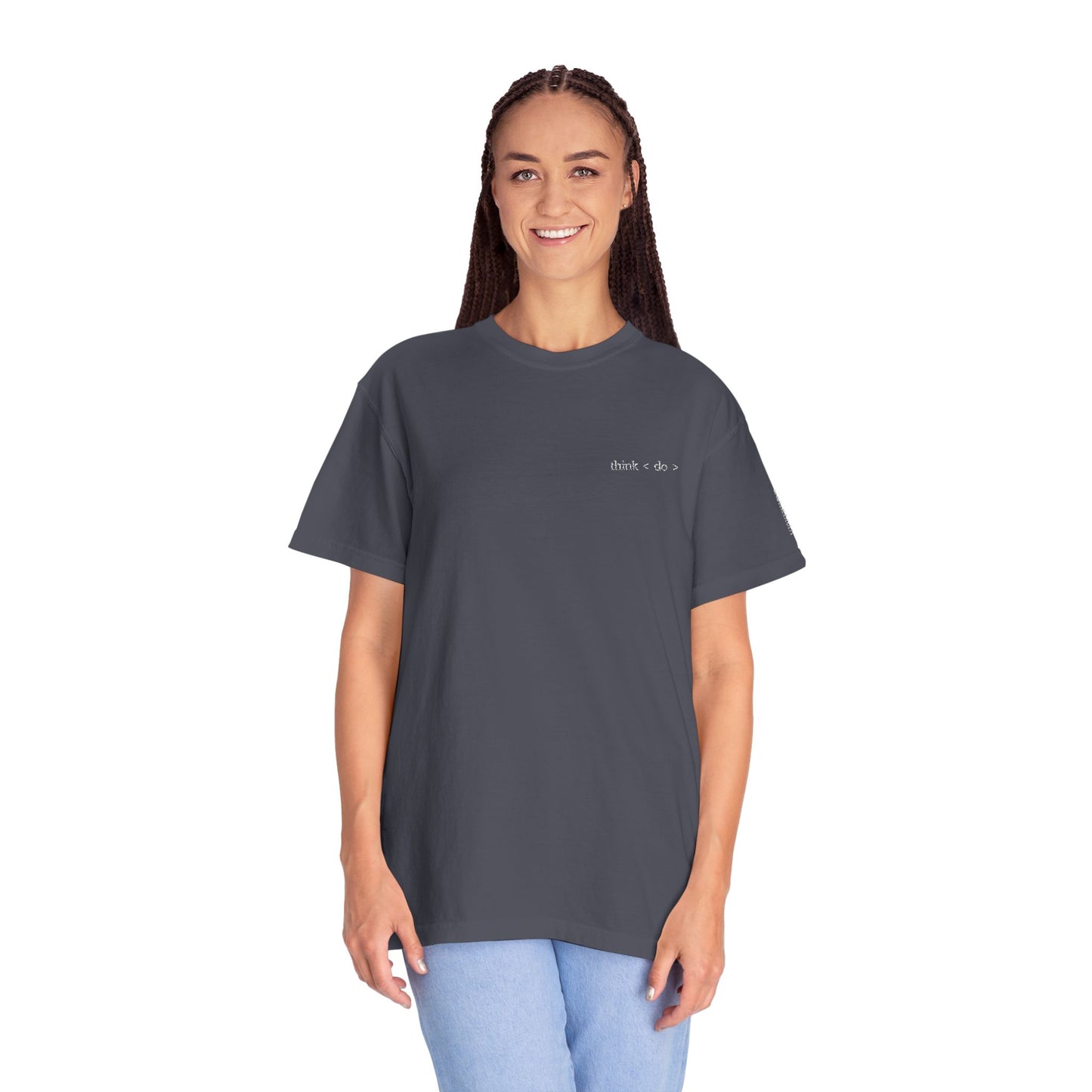 Think < Do > Embroidered Unisex T-Shirt | Minimalist Everyday Tee | Ivory Thread