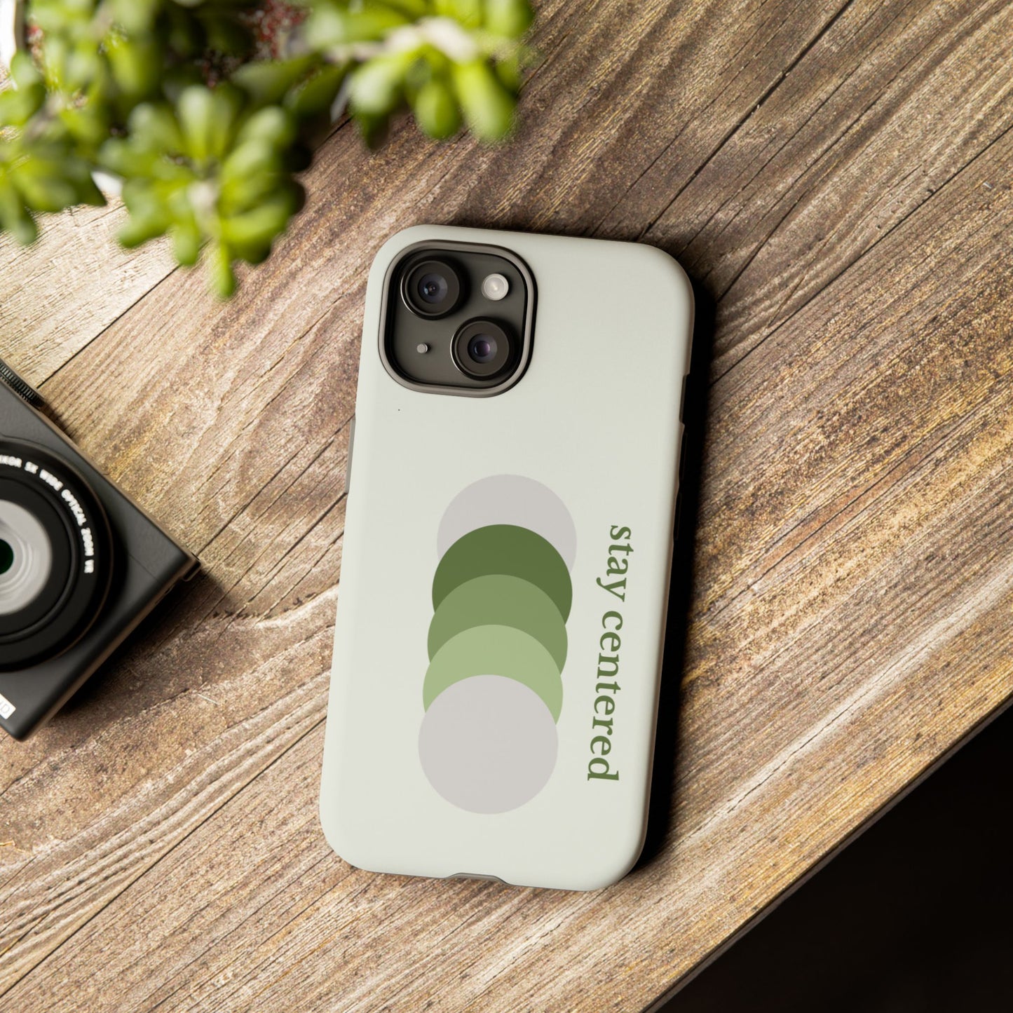 Stay Centered Minimalist Phone Case – Sage Green Wellness Aesthetic iPhone Case | Modern Neutral Protective Cover