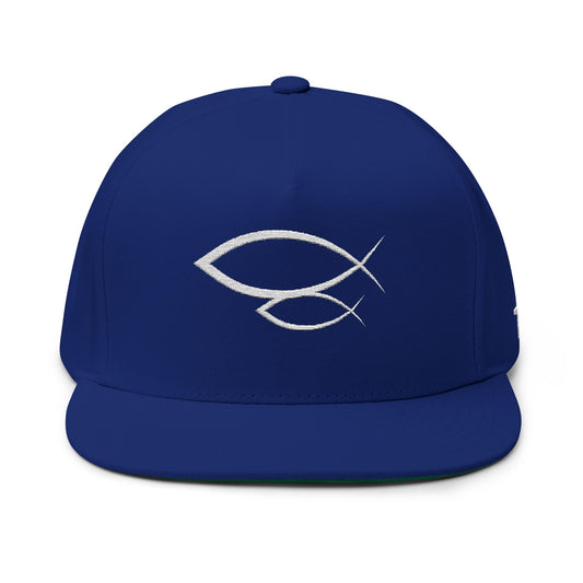 Christian Fish Embroidered Flat Bill Cap — "Look Up" Snapback