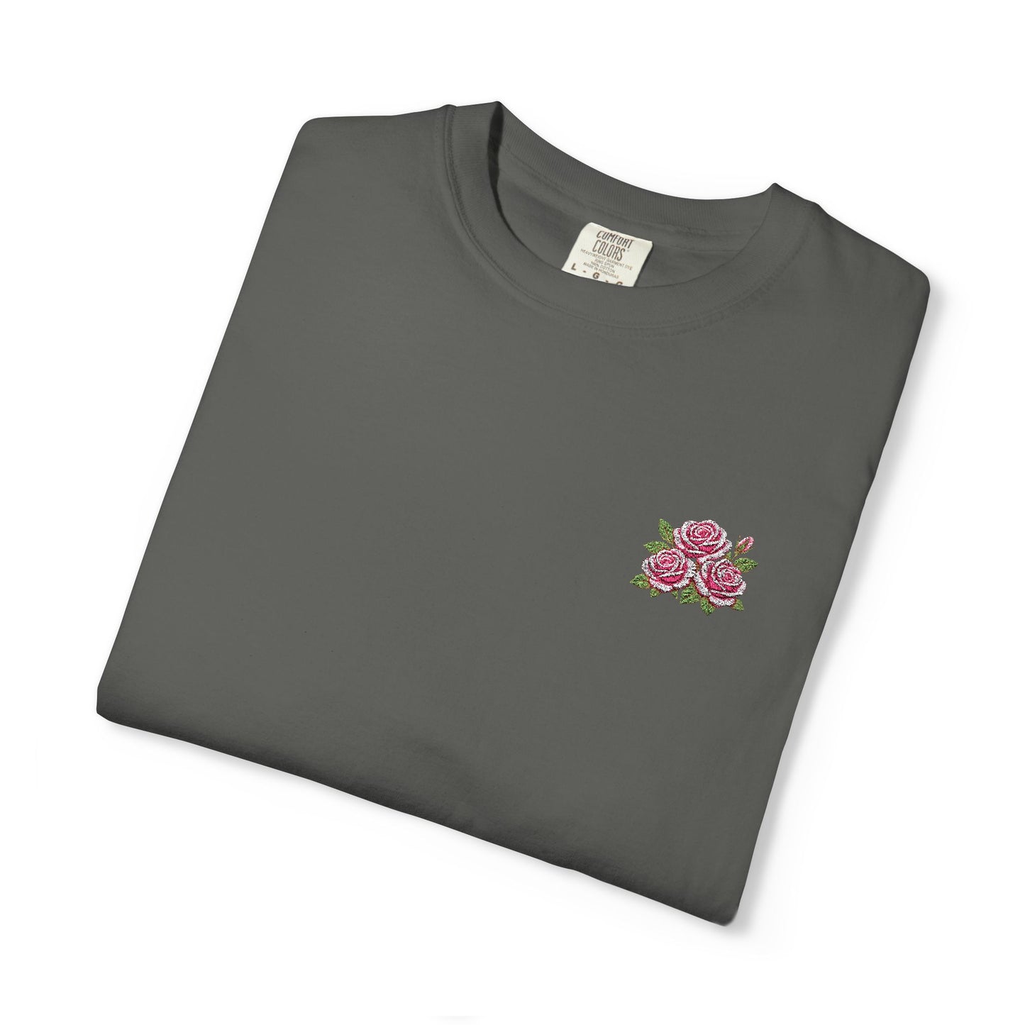 Simple Rose Bouquet Embroidered T-Shirt with Sleeve Detail