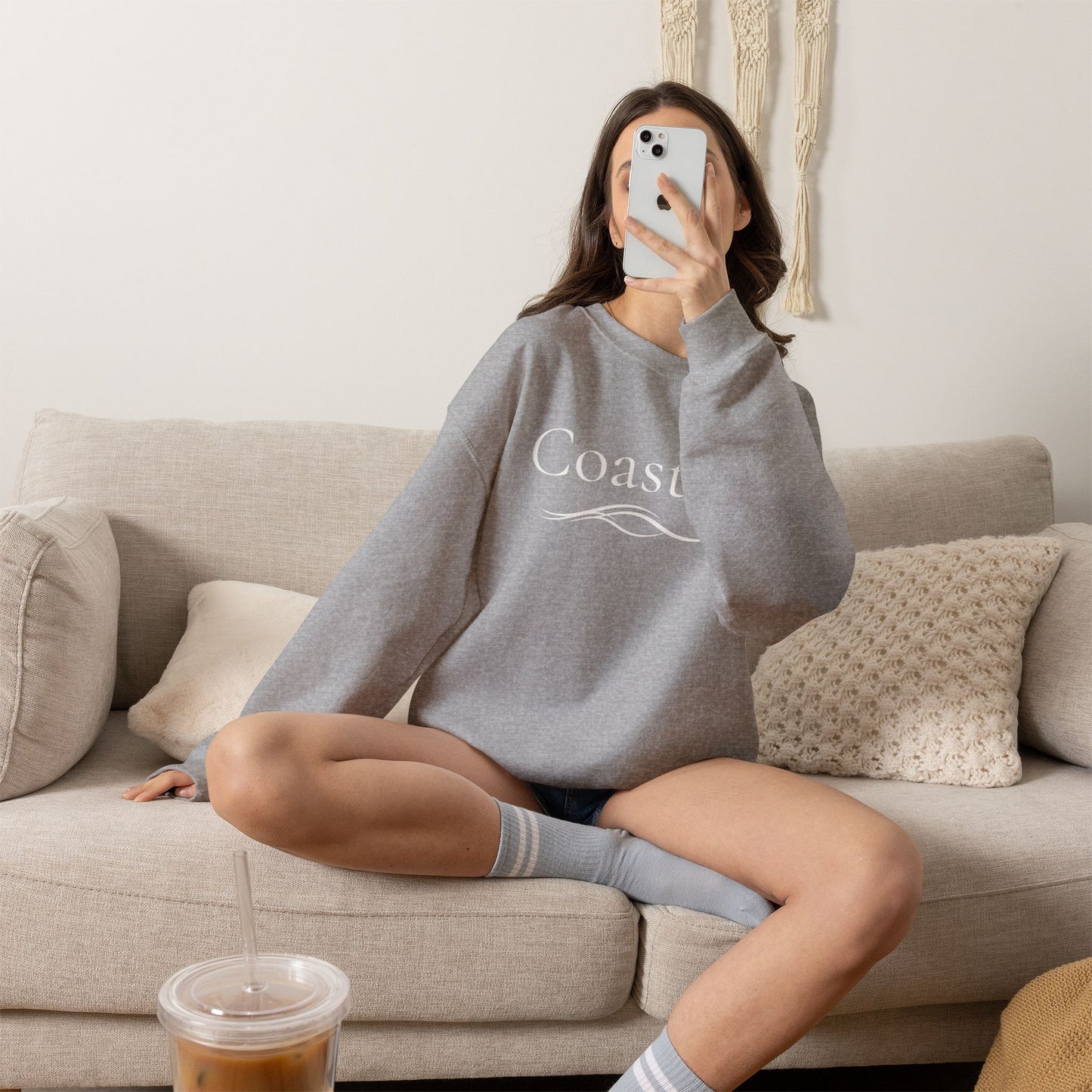 Personalize Embroidered crewneck Sweatshirt — Use your own words on front and left sleeve