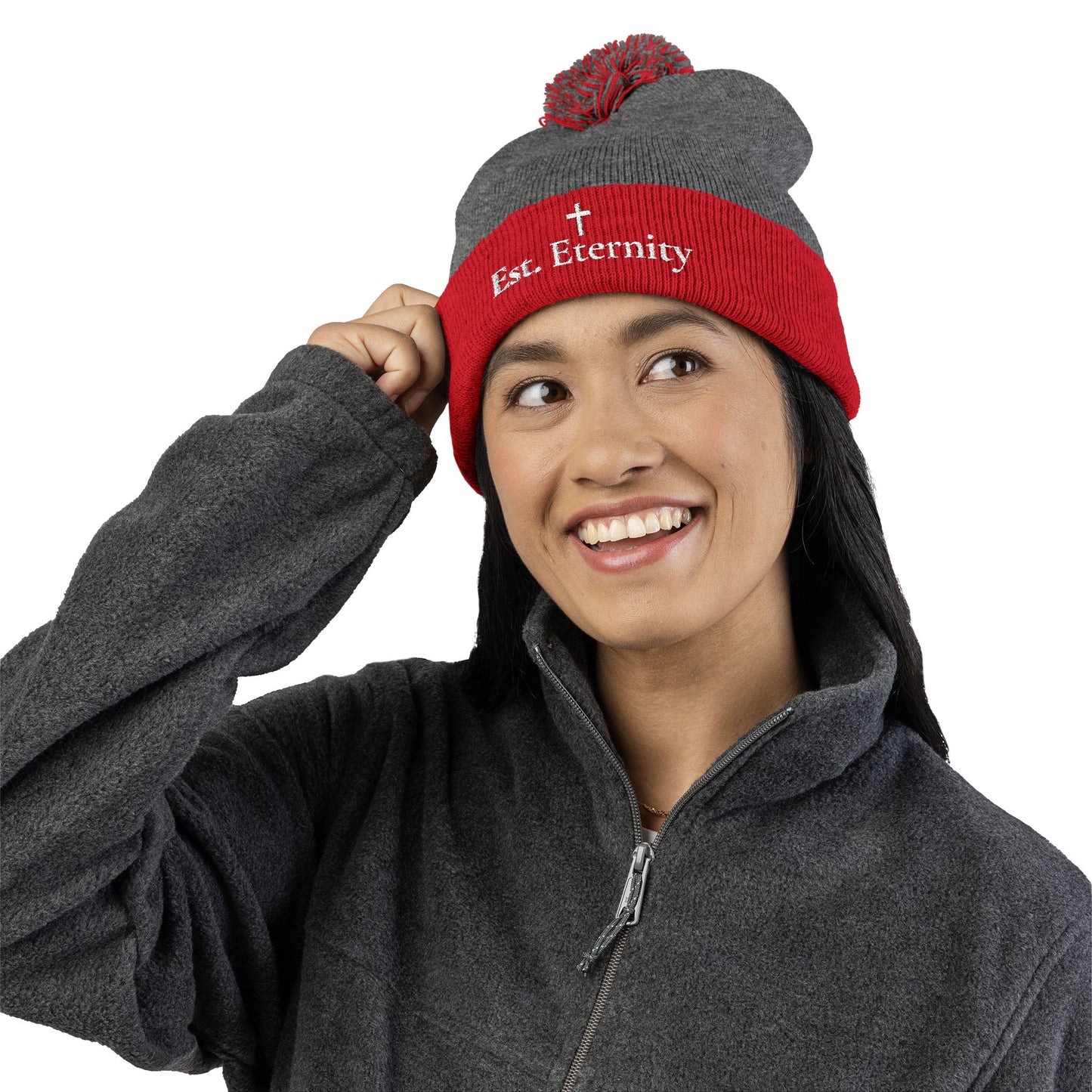 Embroidered 'Eve, Eternity' Pom-Pom Knit Cap — Cozy Christian Beanie