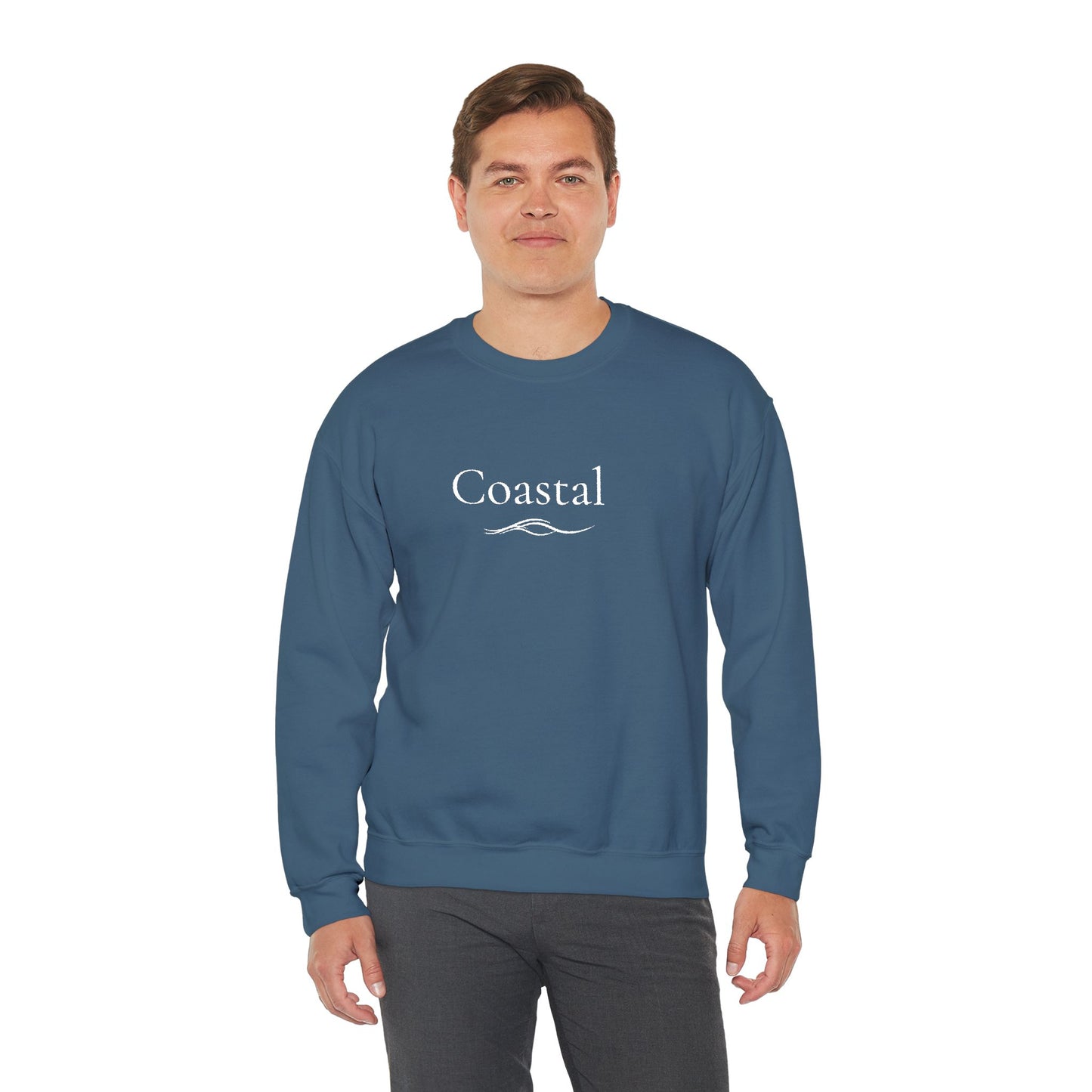 Coastal Crewneck Sweatshirt — Minimal Nautical Wave Graphic