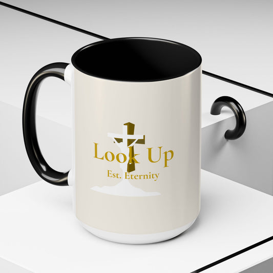 Look Up Est. Eternity Accent Coffee Mug with Cross – 11 oz & 15 oz