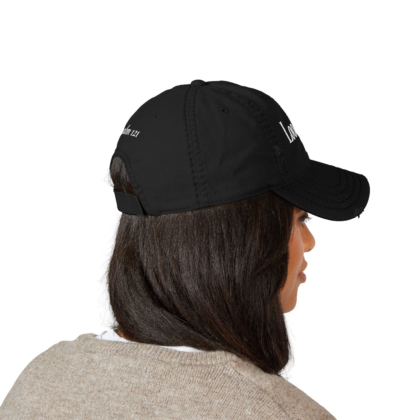 Embroidered Distressed Dad Hat - “Look Up” Front & Psalm 121 Back