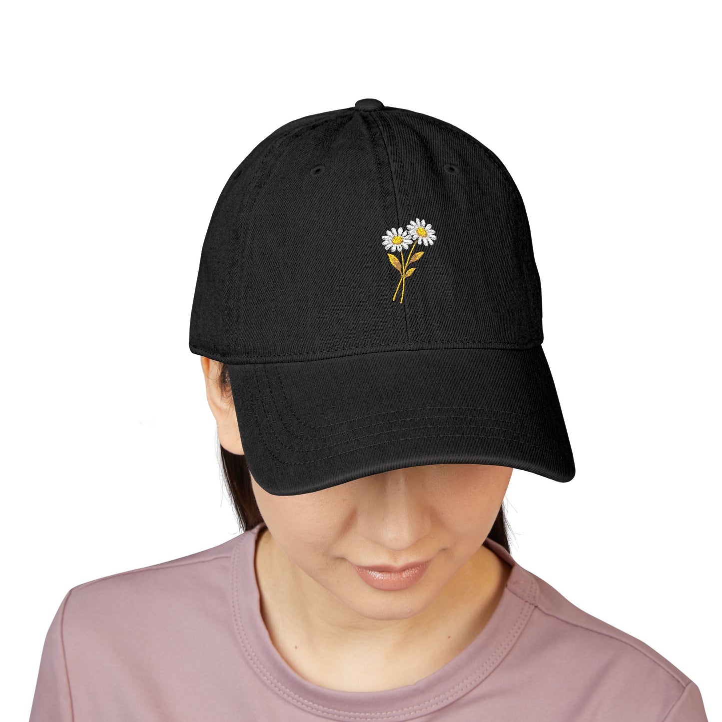 Personalized Minimal Daisy Embroidered Denim Hat for Everyday Wear