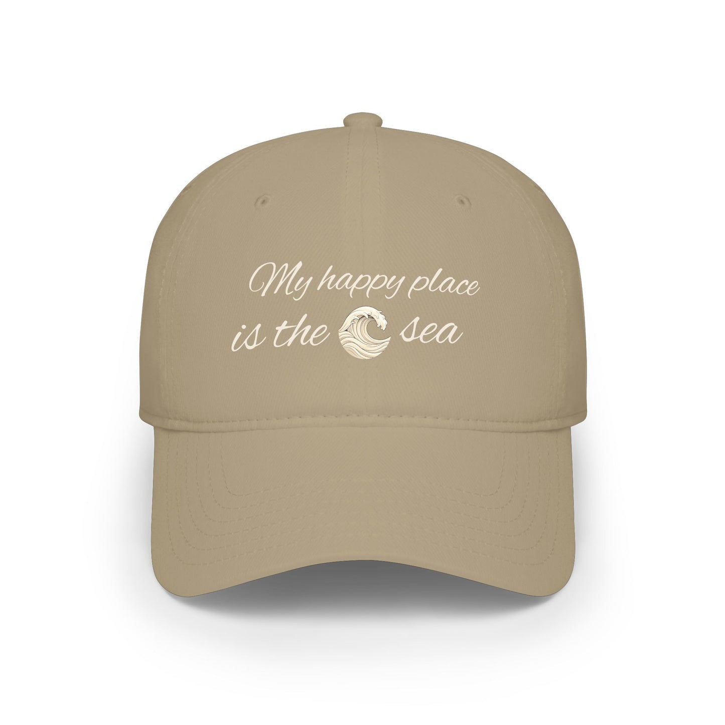 my happy place Is the sea Low Profile Baseball Cap with wave accent