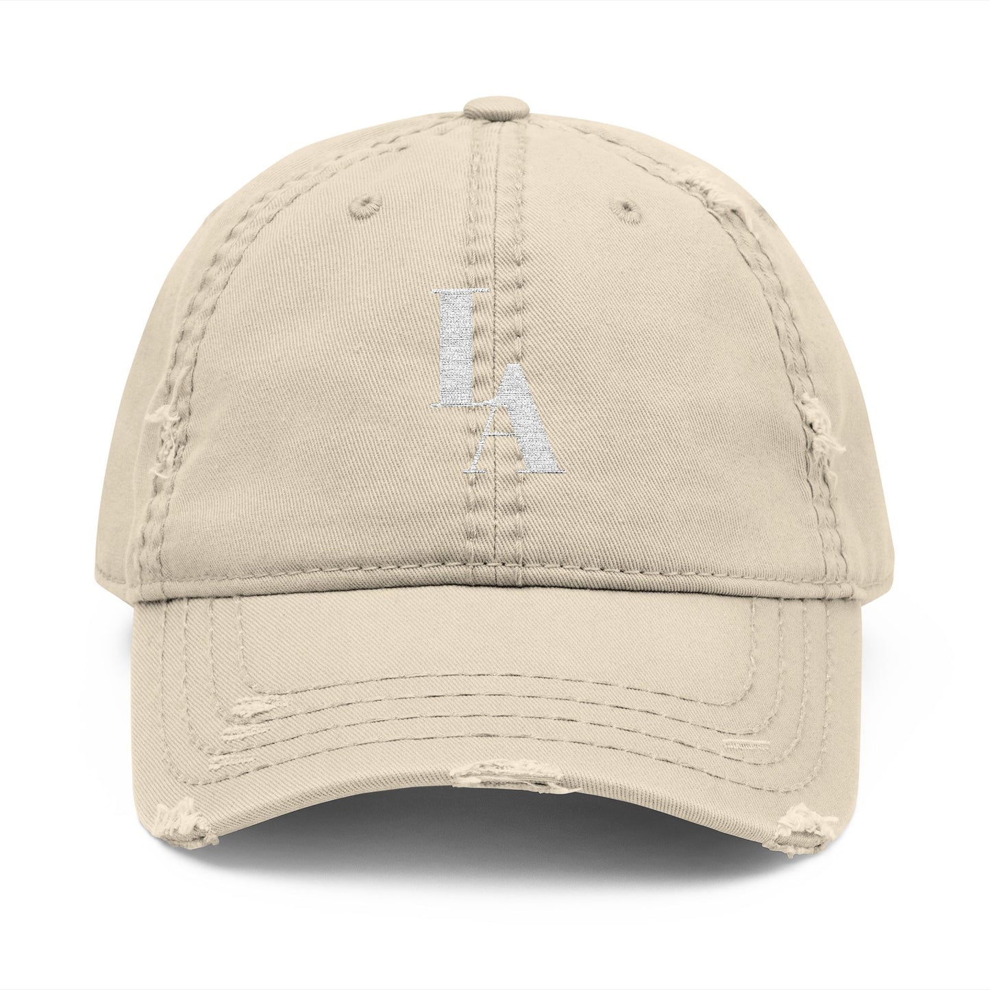 LA Monogram Distressed Dad Hat (Embroidery) Minimalist Faith Hat with Cross/Vintage Style Cap