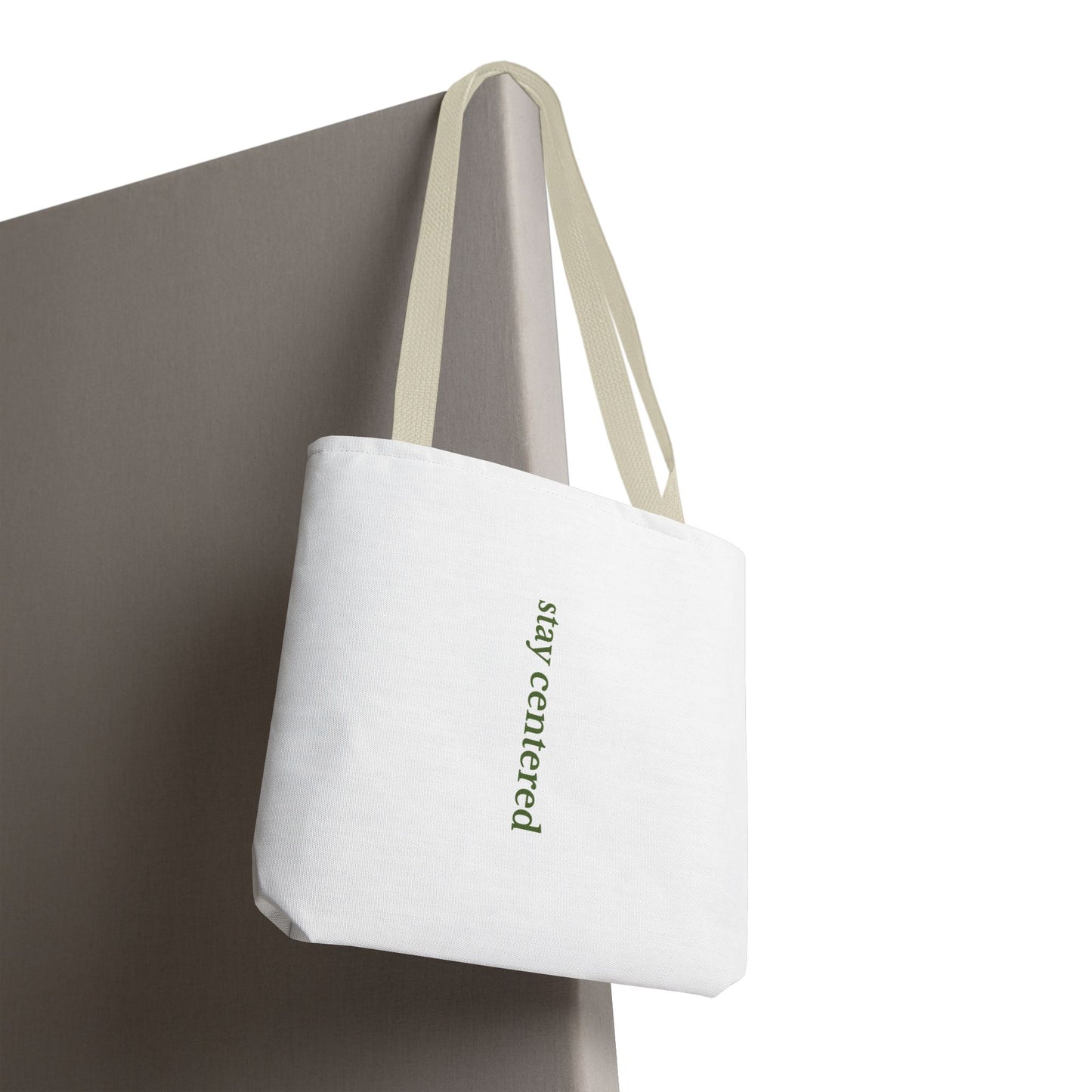 Stay Centered Minimalist Tote Bag – Neutral Wellness Aesthetic Canvas Tote | Sage Green Modern Everyday Carryall
