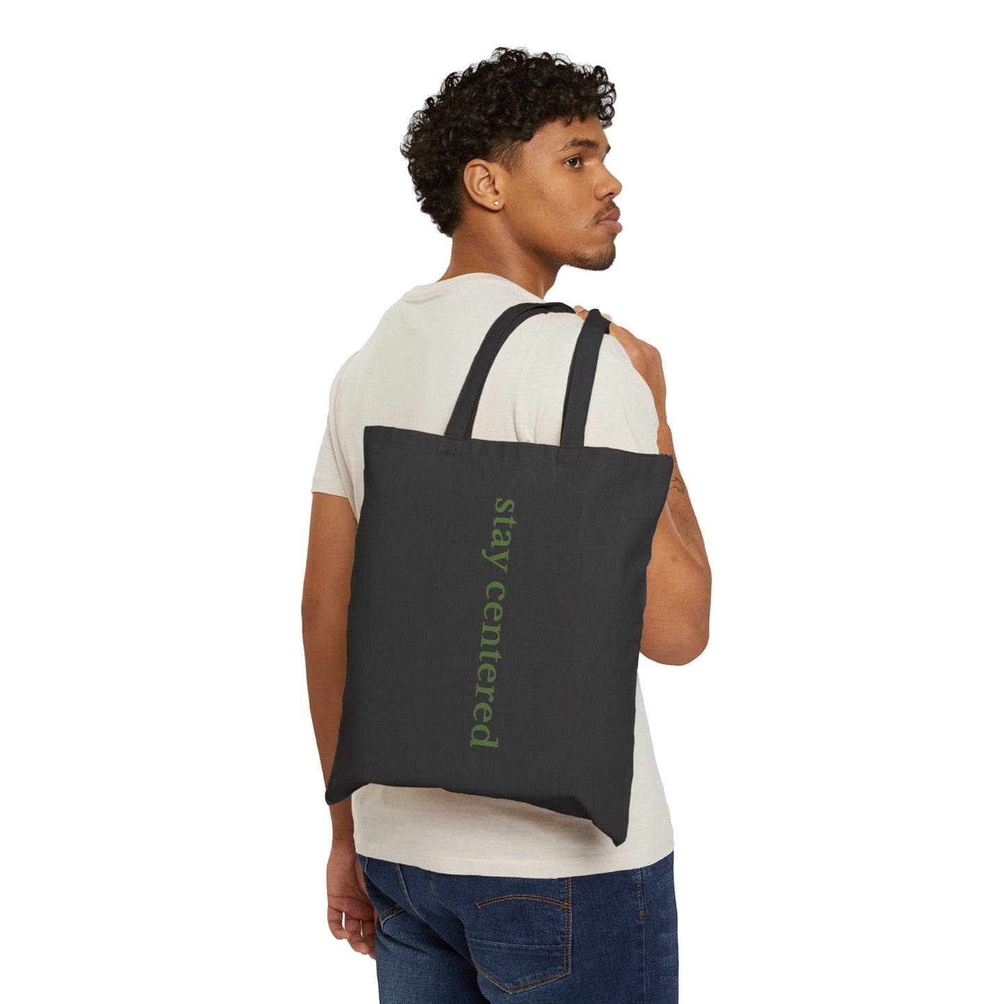 Stay Centered Minimalist Cotton Canvas Tote Bag – Sage Green Wellness Aesthetic Everyday Carryall