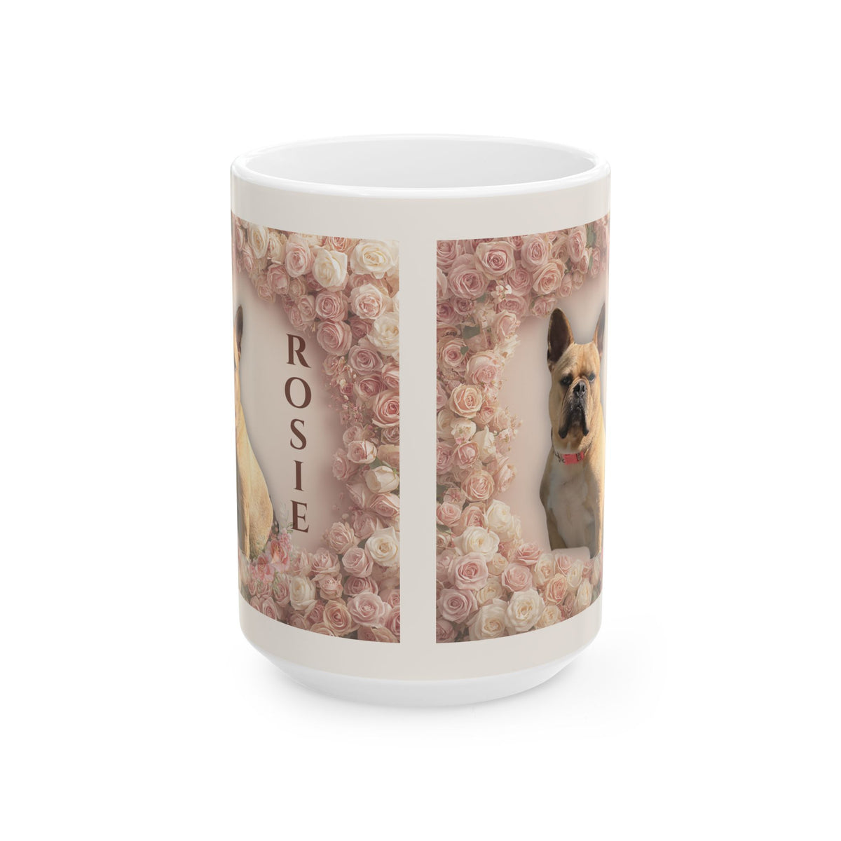 Personalized Floral Dog Mug - 'Rosie’ French Bulldog Ceramic Coffee Cup (15oz)