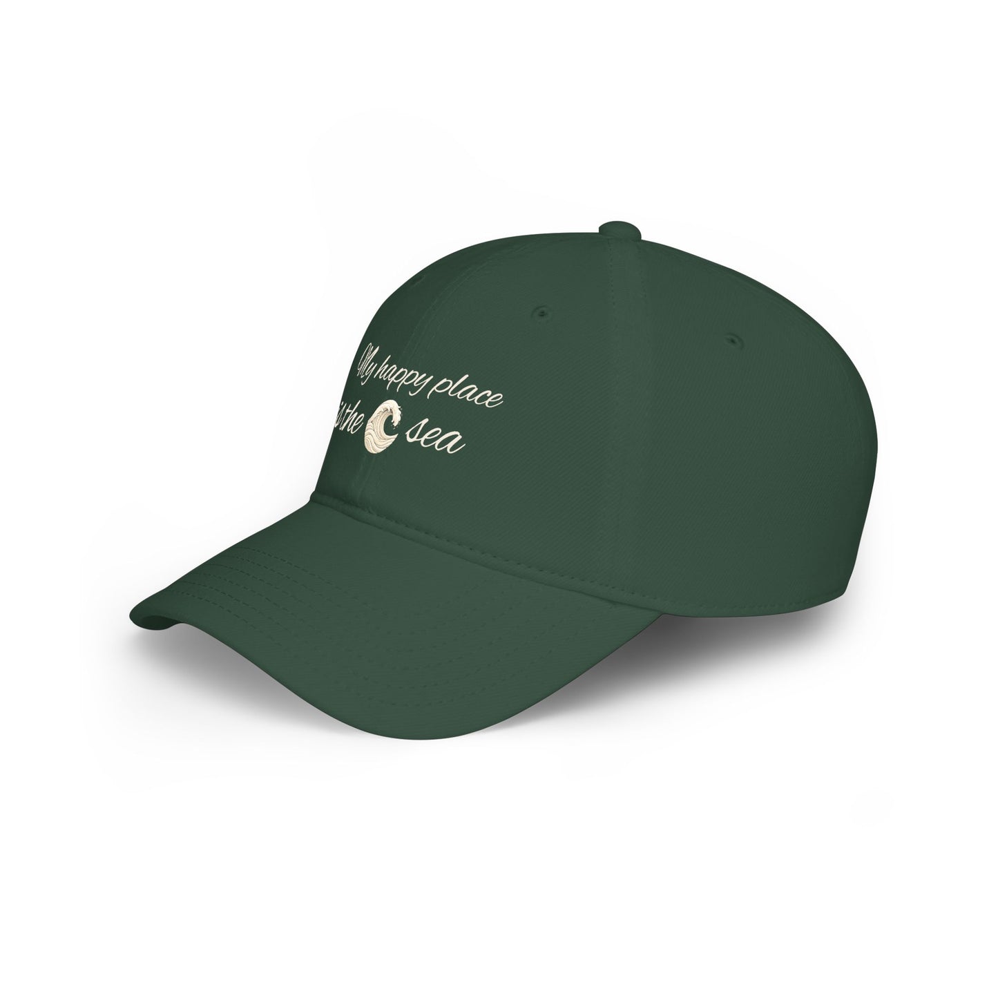 my happy place Is the sea Low Profile Baseball Cap with wave accent