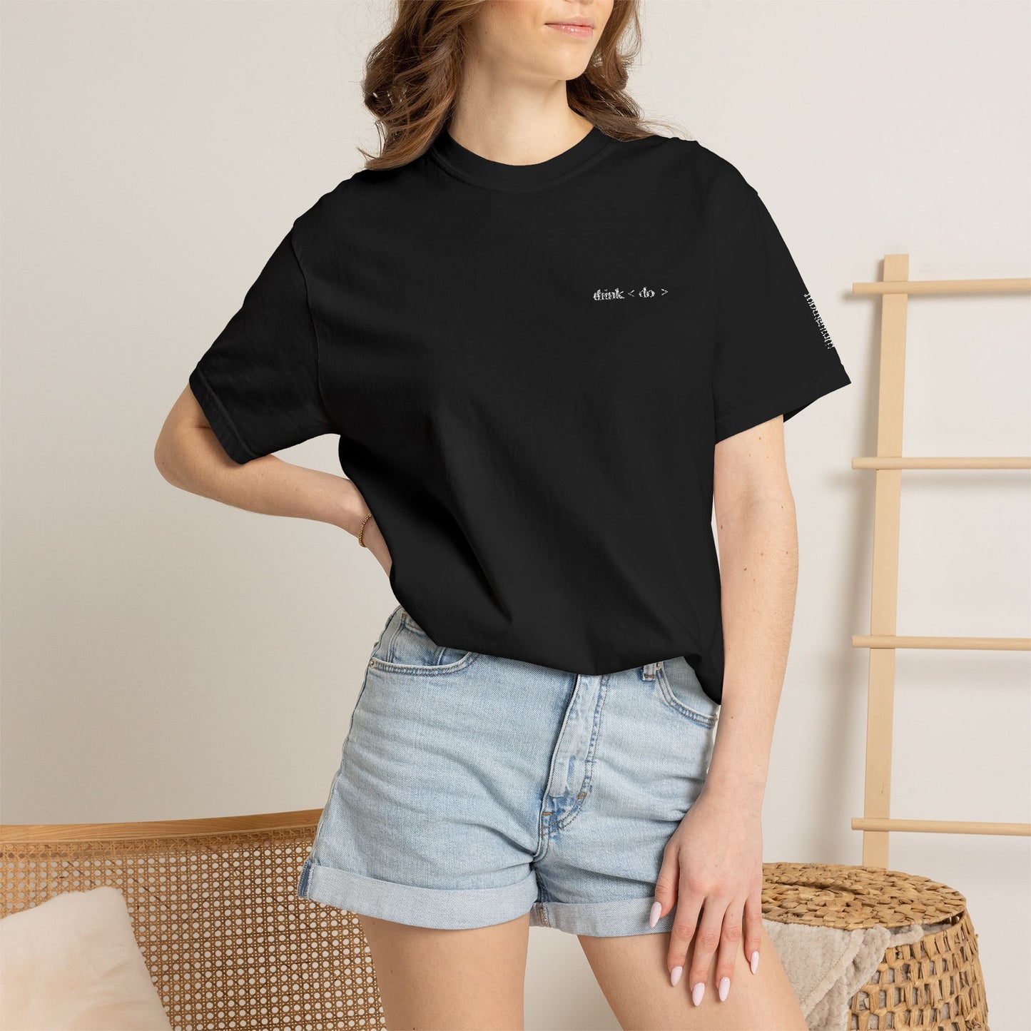 Think < Do > Embroidered Unisex T-Shirt | Minimalist Everyday Tee | Ivory Thread