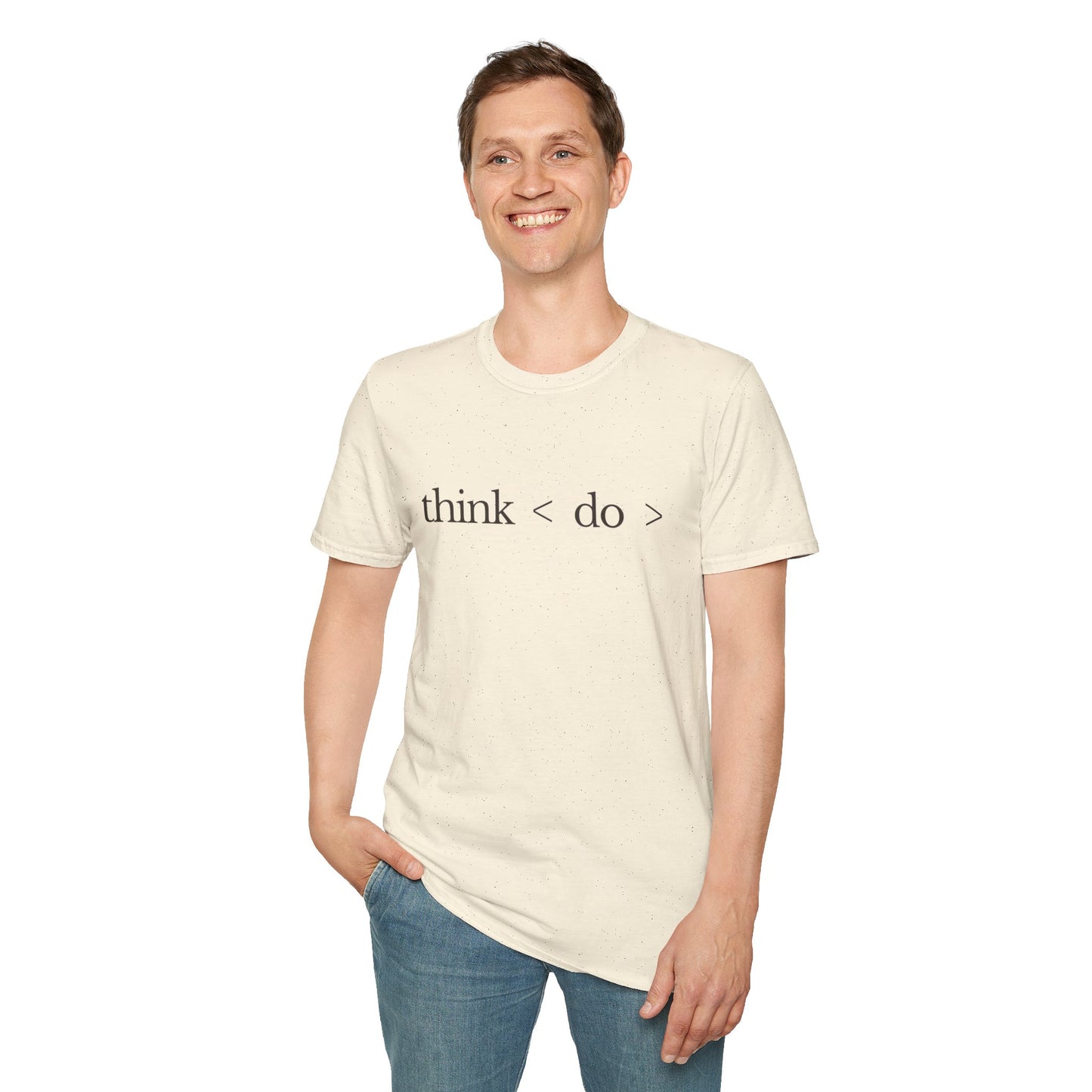 think < do > Unisex Softstyle T-Shirt | Minimalist Inspirational Tee with Momentum Back Detail