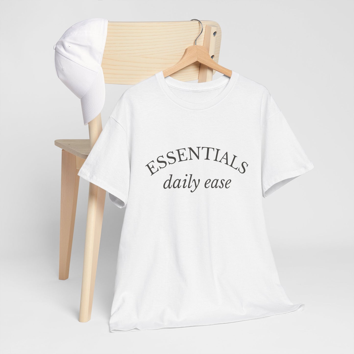 Essentials Embroidered Unisex Heavy Cotton Tee | Daily Ease Curved Text T-Shirt | Minimalist Everyday Shirt