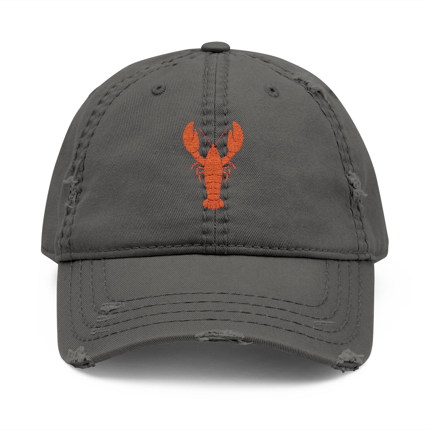 Distressed Embroidered Lobster Dad Hat — Vintage Washed Baseball Cap