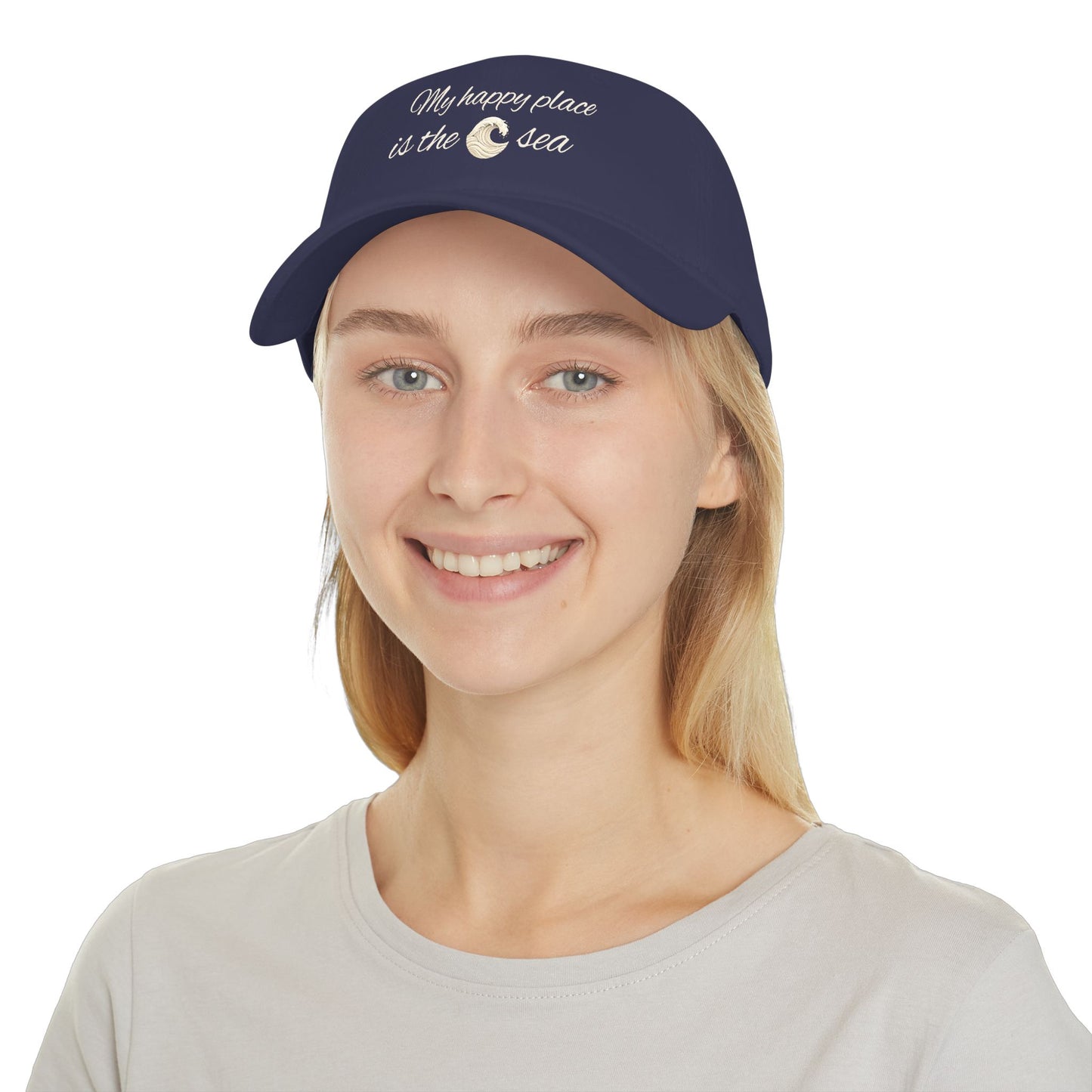 my happy place Is the sea Low Profile Baseball Cap with wave accent