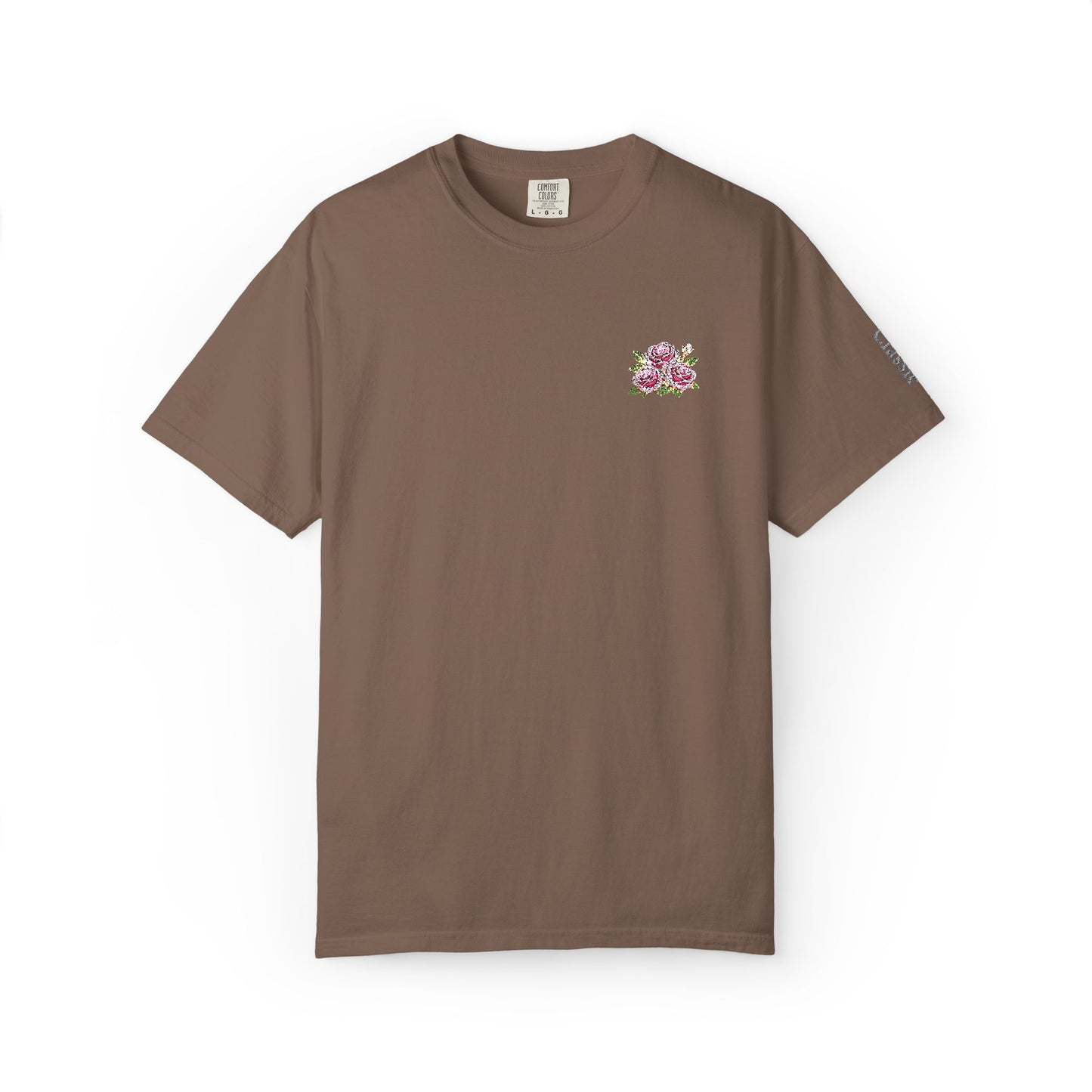 Simple Rose Bouquet Embroidered T-Shirt with Sleeve Detail