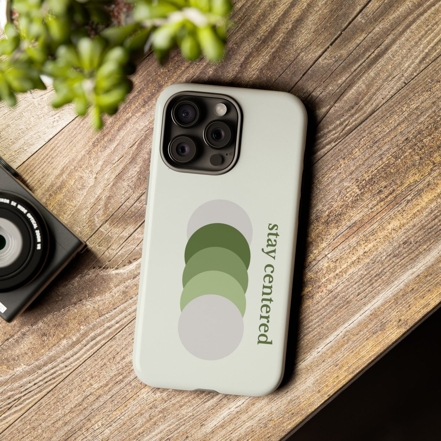 Stay Centered Minimalist Phone Case – Sage Green Wellness Aesthetic iPhone Case | Modern Neutral Protective Cover