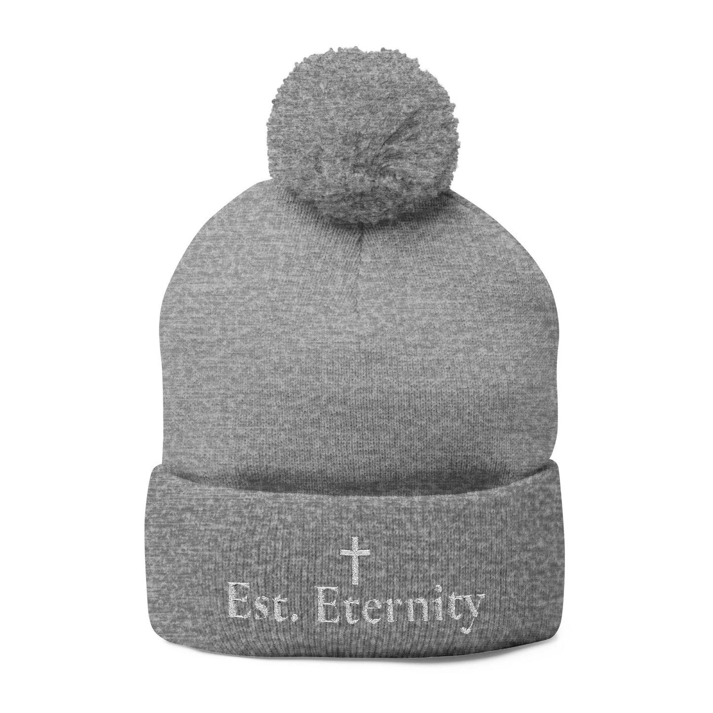 Embroidered 'Eve, Eternity' Pom-Pom Knit Cap — Cozy Christian Beanie