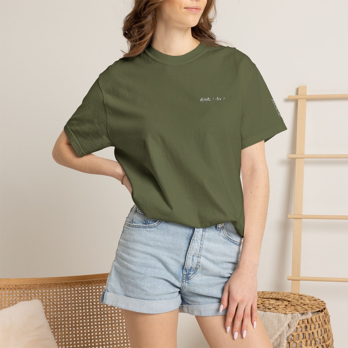 Think < Do > Embroidered Unisex T-Shirt | Minimalist Everyday Tee | Ivory Thread