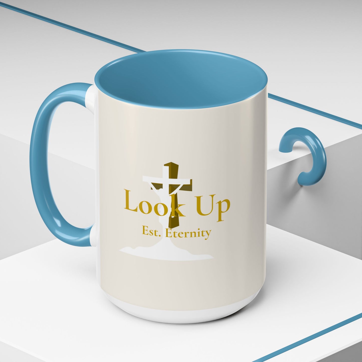 Look Up Est. Eternity Accent Coffee Mug with Cross – 11 oz & 15 oz