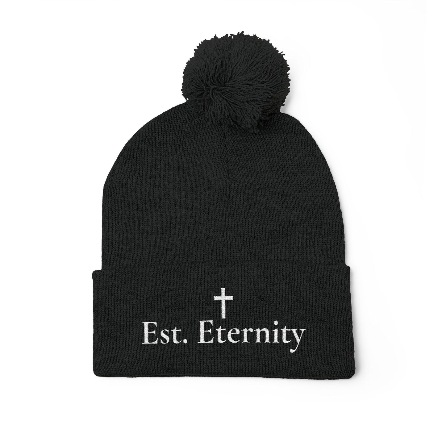 Embroidered 'Eve, Eternity' Pom-Pom Knit Cap — Cozy Christian Beanie