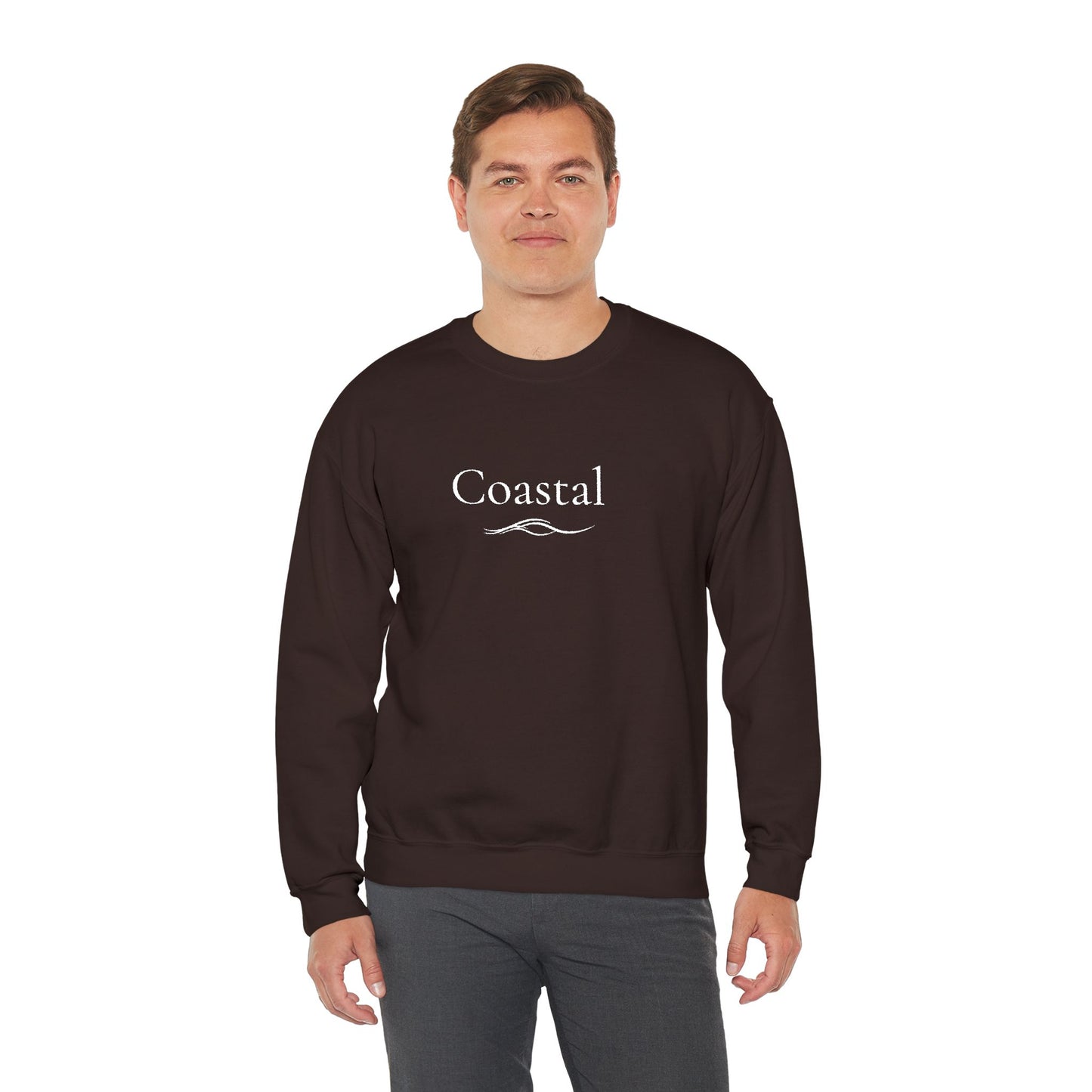 Coastal Crewneck Sweatshirt — Minimal Nautical Wave Graphic