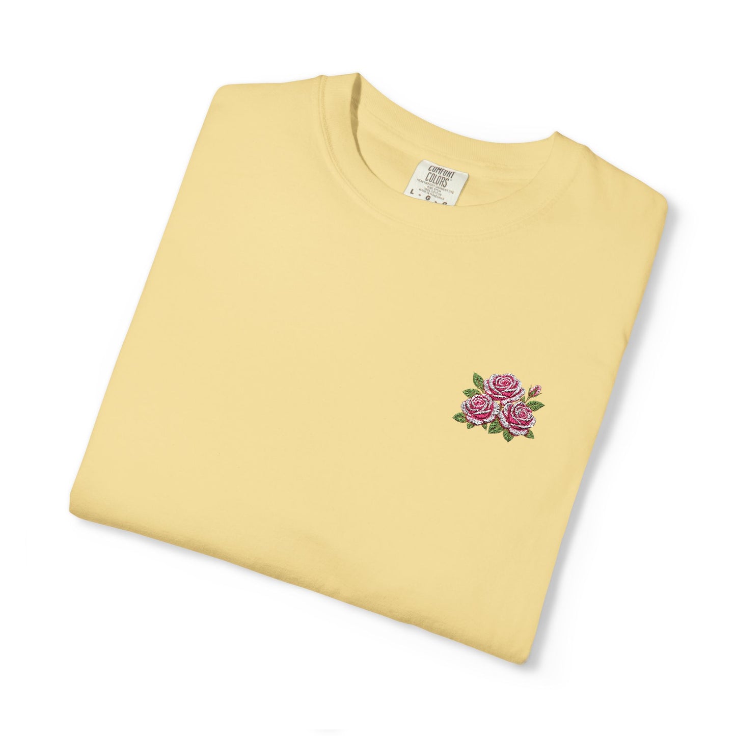 Simple Rose Bouquet Embroidered T-Shirt with Sleeve Detail