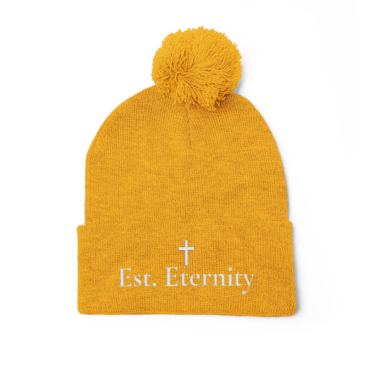 Embroidered 'Eve, Eternity' Pom-Pom Knit Cap — Cozy Christian Beanie