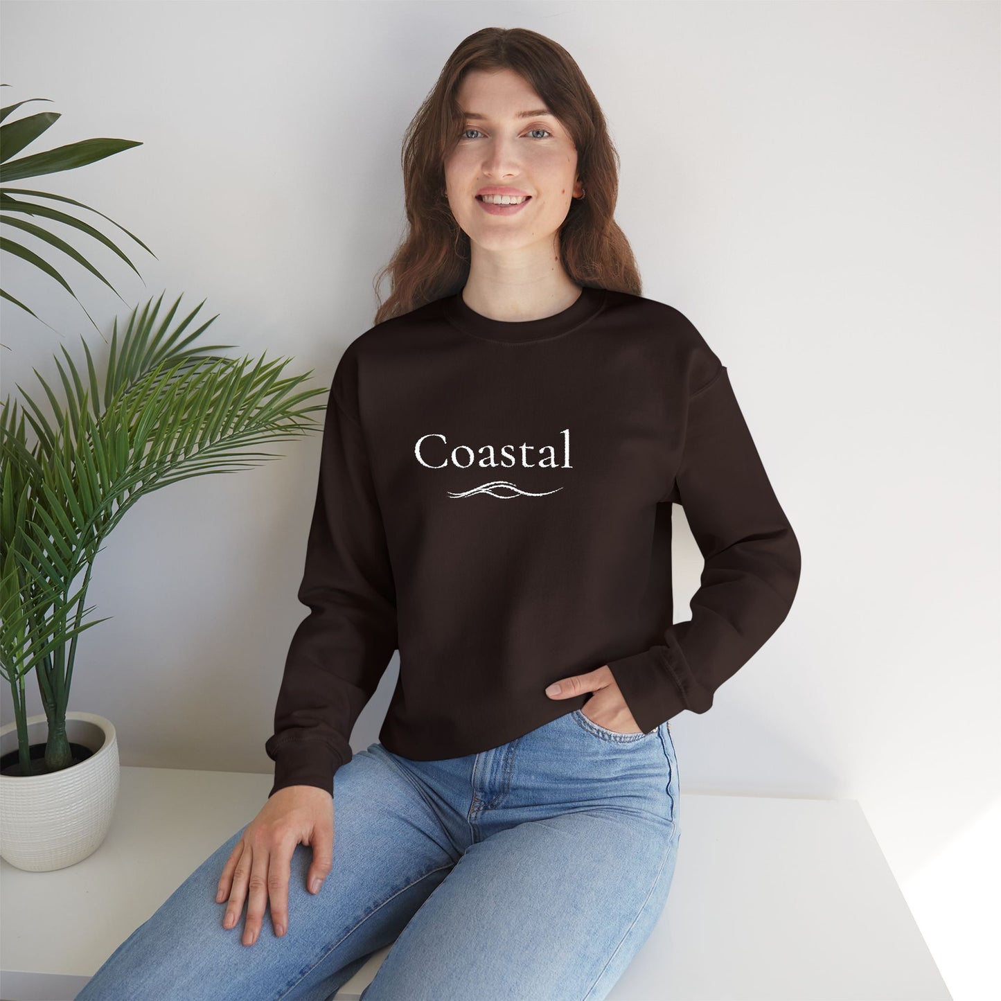 Coastal Crewneck Sweatshirt — Minimal Nautical Wave Graphic