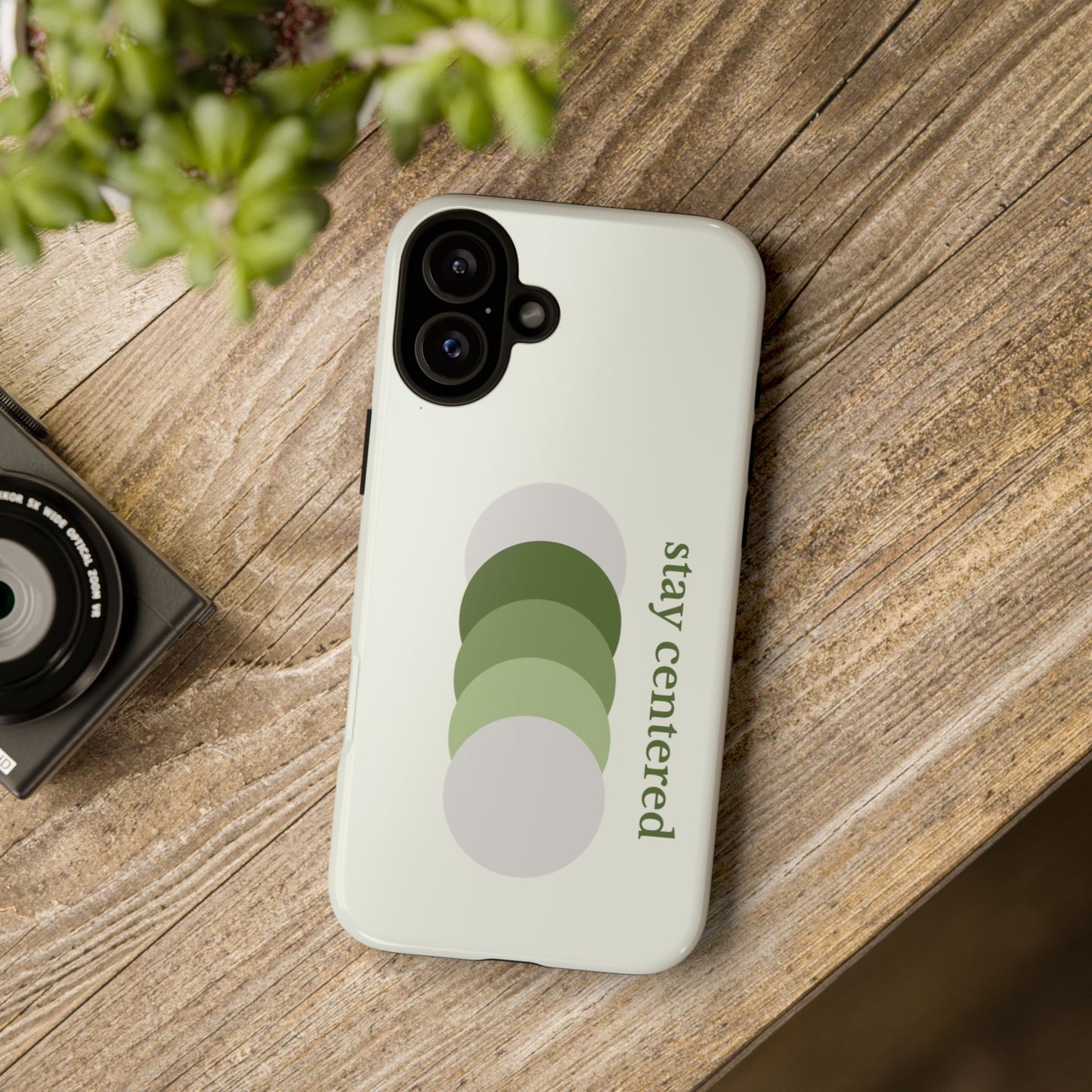 Stay Centered Minimalist Phone Case – Sage Green Wellness Aesthetic iPhone Case | Modern Neutral Protective Cover