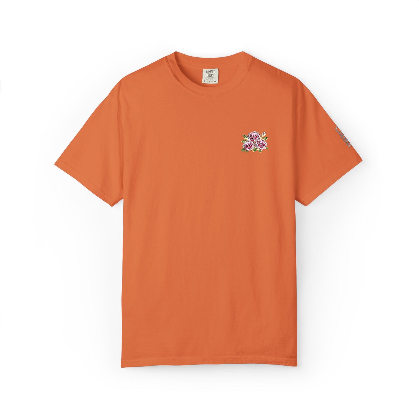 Simple Rose Bouquet Embroidered T-Shirt with Sleeve Detail