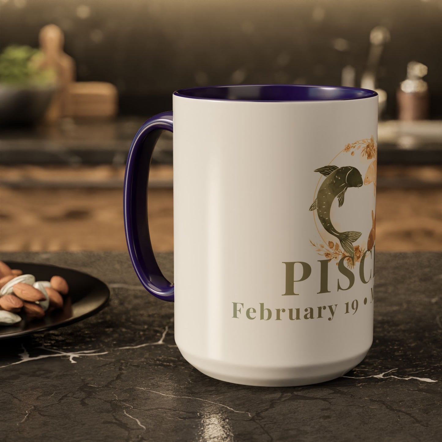 Pisces Zodiac Mug - February 19 - March 20 Astrology Coffee Cup - Two flowing fish Zodiac Sign Mug - 15 oz.