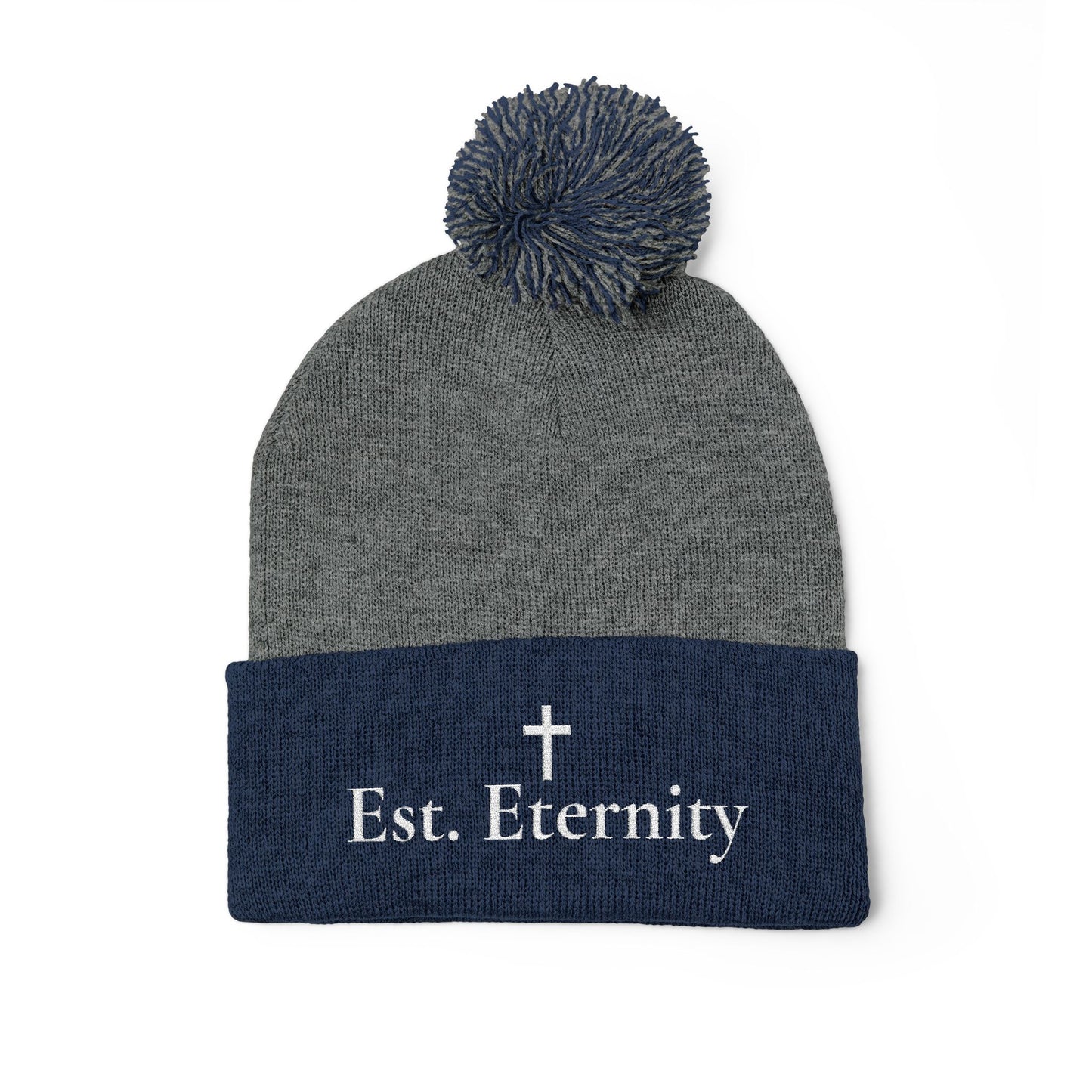 Embroidered 'Eve, Eternity' Pom-Pom Knit Cap — Cozy Christian Beanie