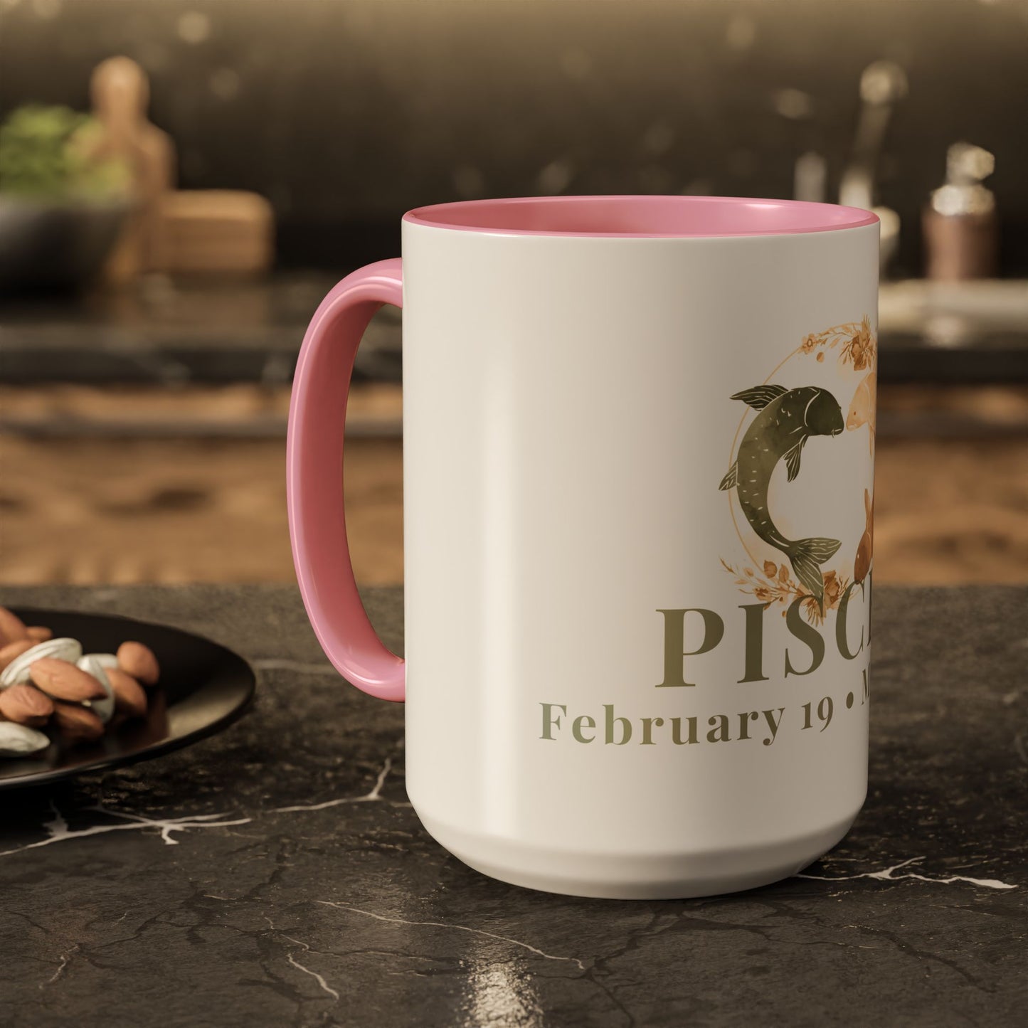 Pisces Zodiac Mug - February 19 - March 20 Astrology Coffee Cup - Two flowing fish Zodiac Sign Mug - 15 oz.