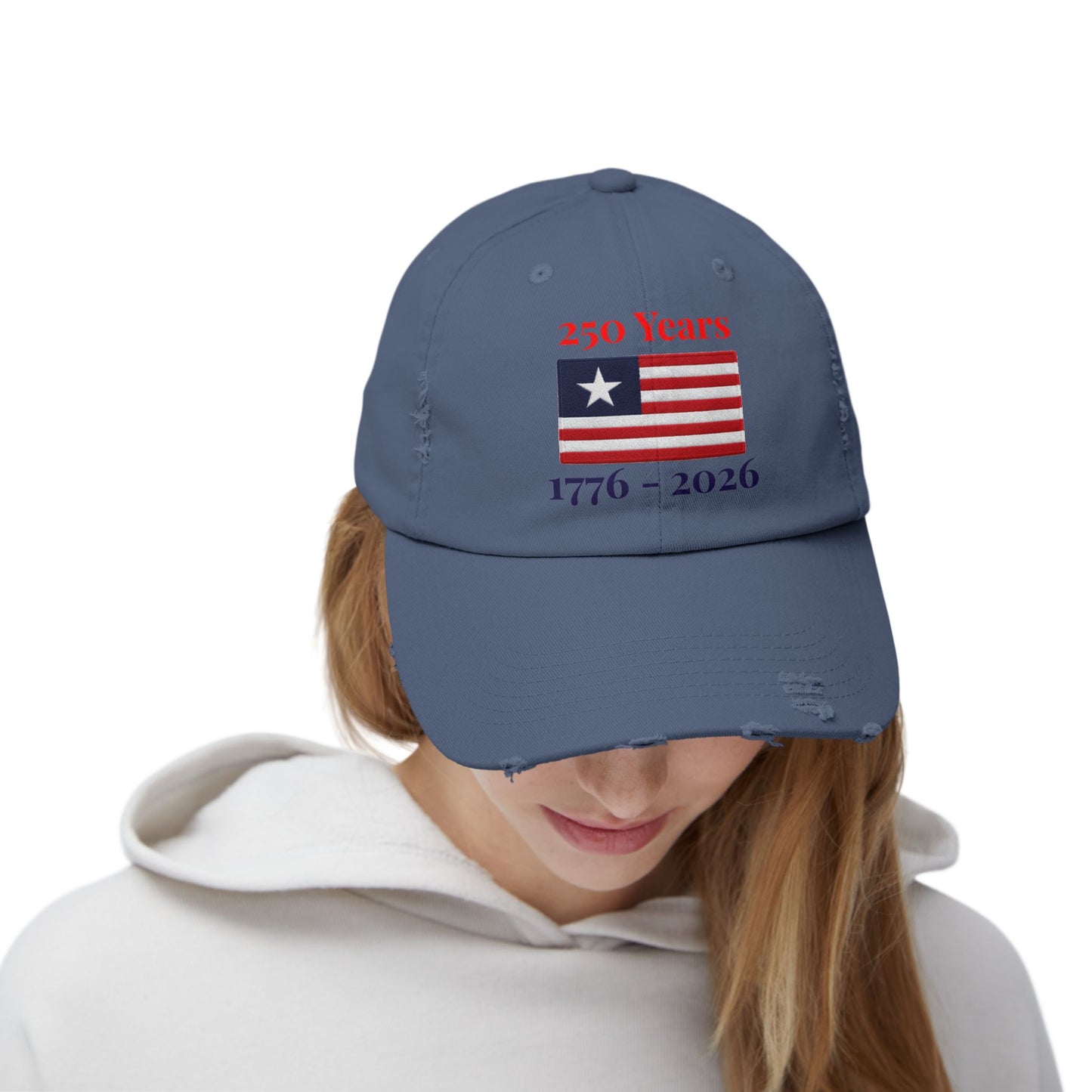 USA 250 Years Embroidered Distressed Dad Cap | 1776–2026 Patriotic Flag Hat