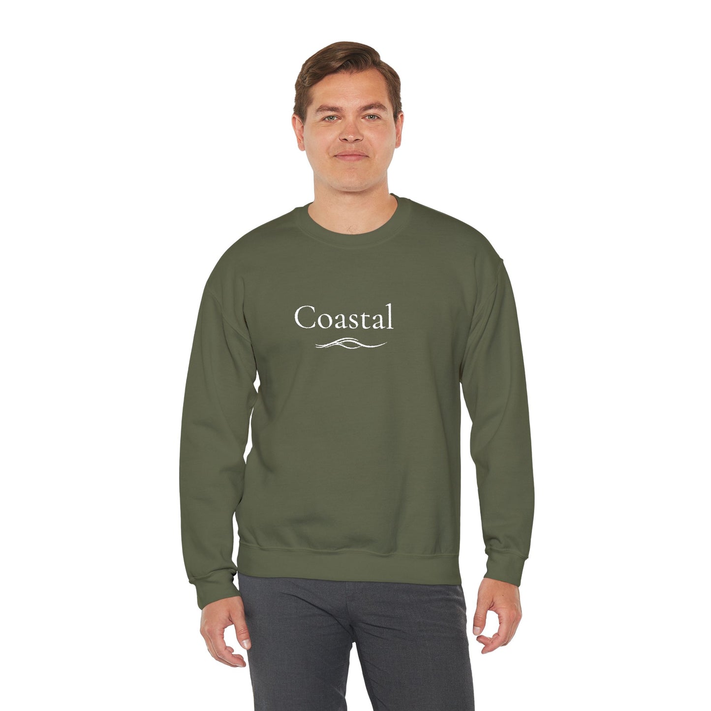 Coastal Crewneck Sweatshirt — Minimal Nautical Wave Graphic